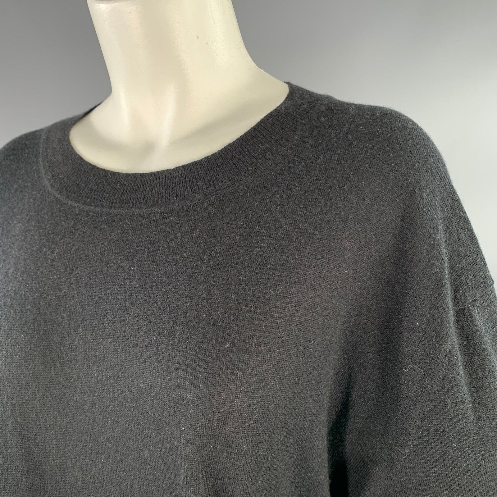 Black Silk Cashmere Jersey Short Sleeve Crew Neck Oversized