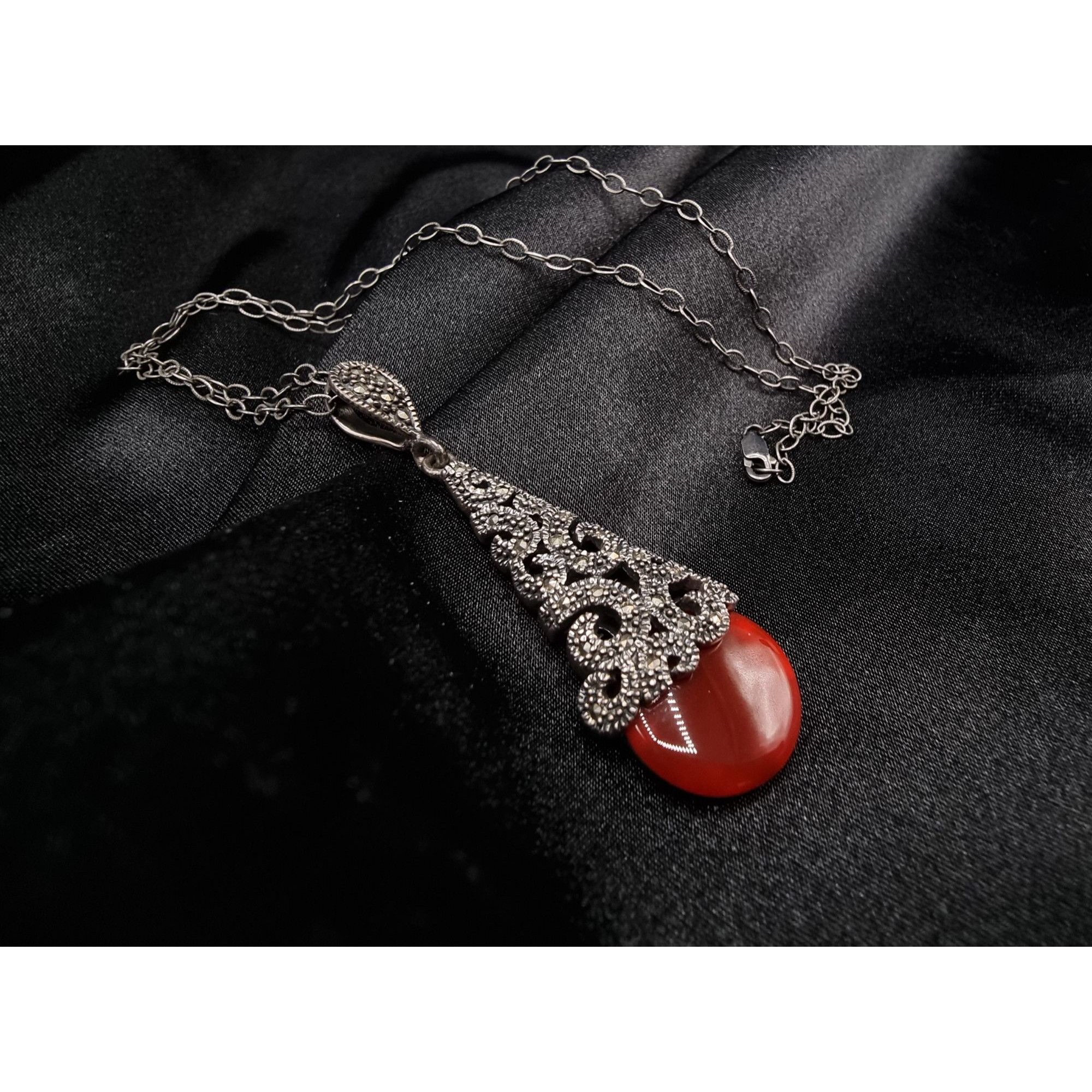 Vintage Vintage Late XX Century Carnelian & Marcasite Sterling Silve Size ONE SIZE - 1 Thumbnail