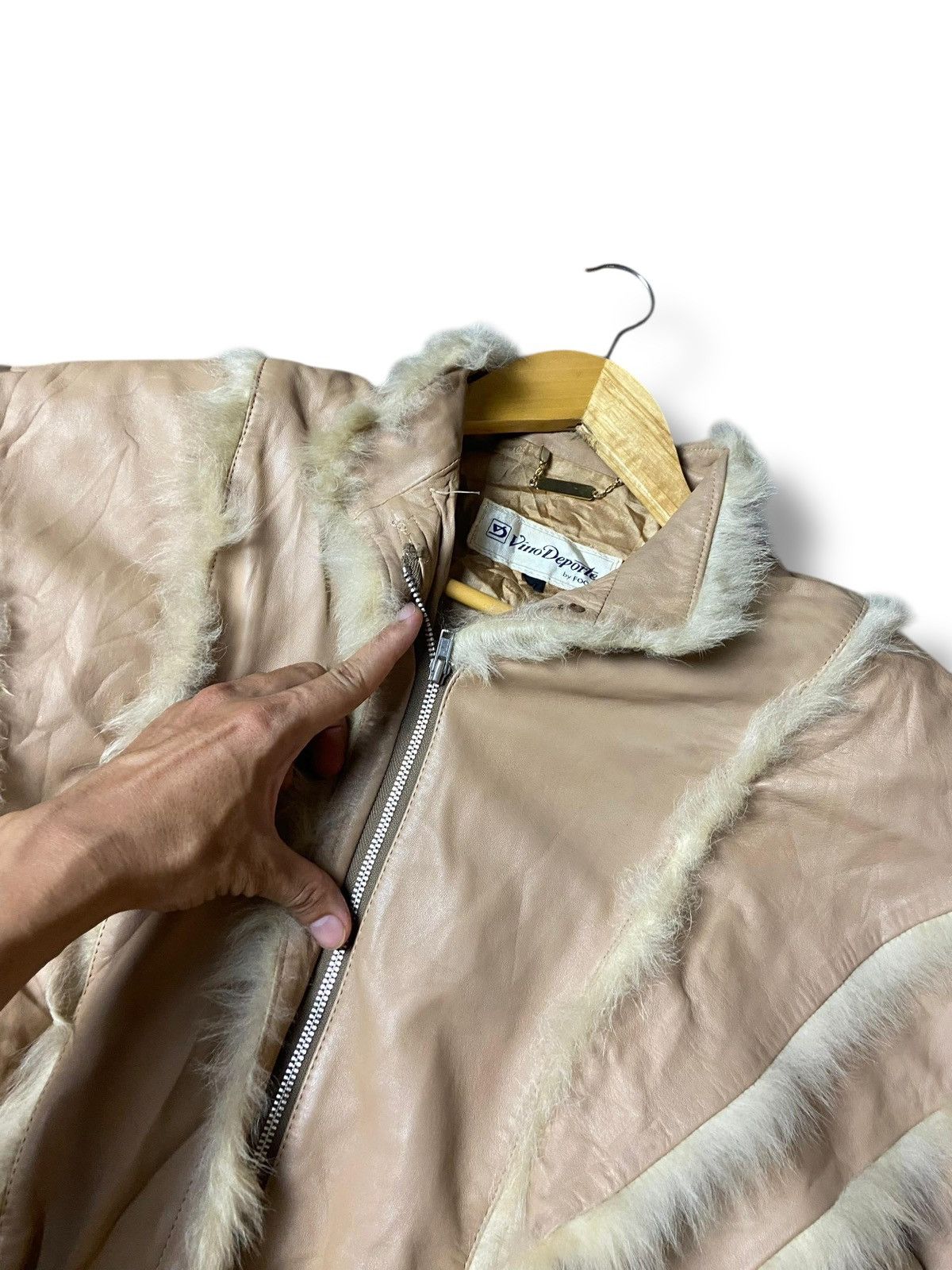 Japanese Brand × Leather × Vintage Vino Deporte by Fook Leather Jacket with Fur (130) Size US XXS / EU 40 - 4 Thumbnail