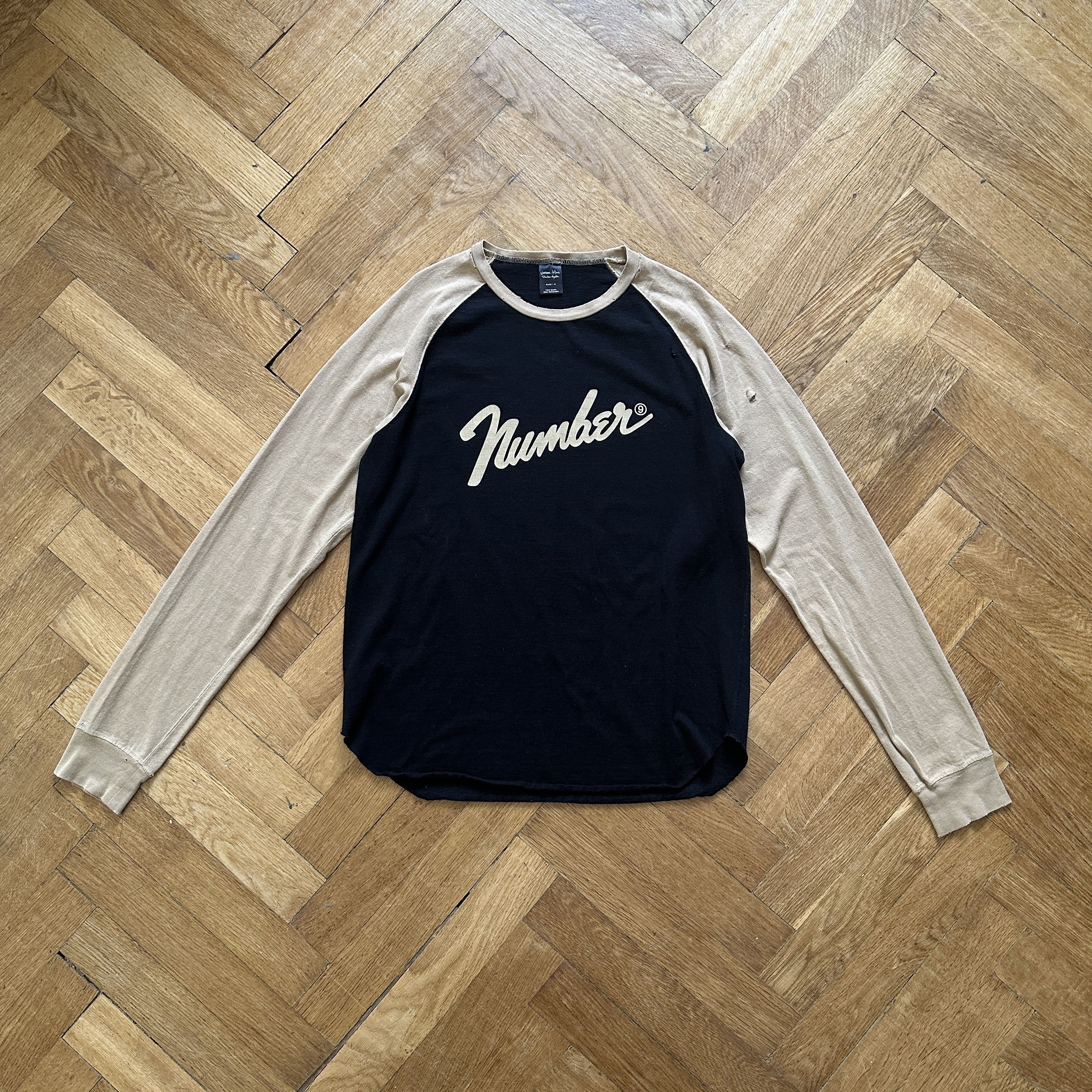 image of Number N Ine Distressed Baseball Longsleeve in Black, Men's (Size XL)