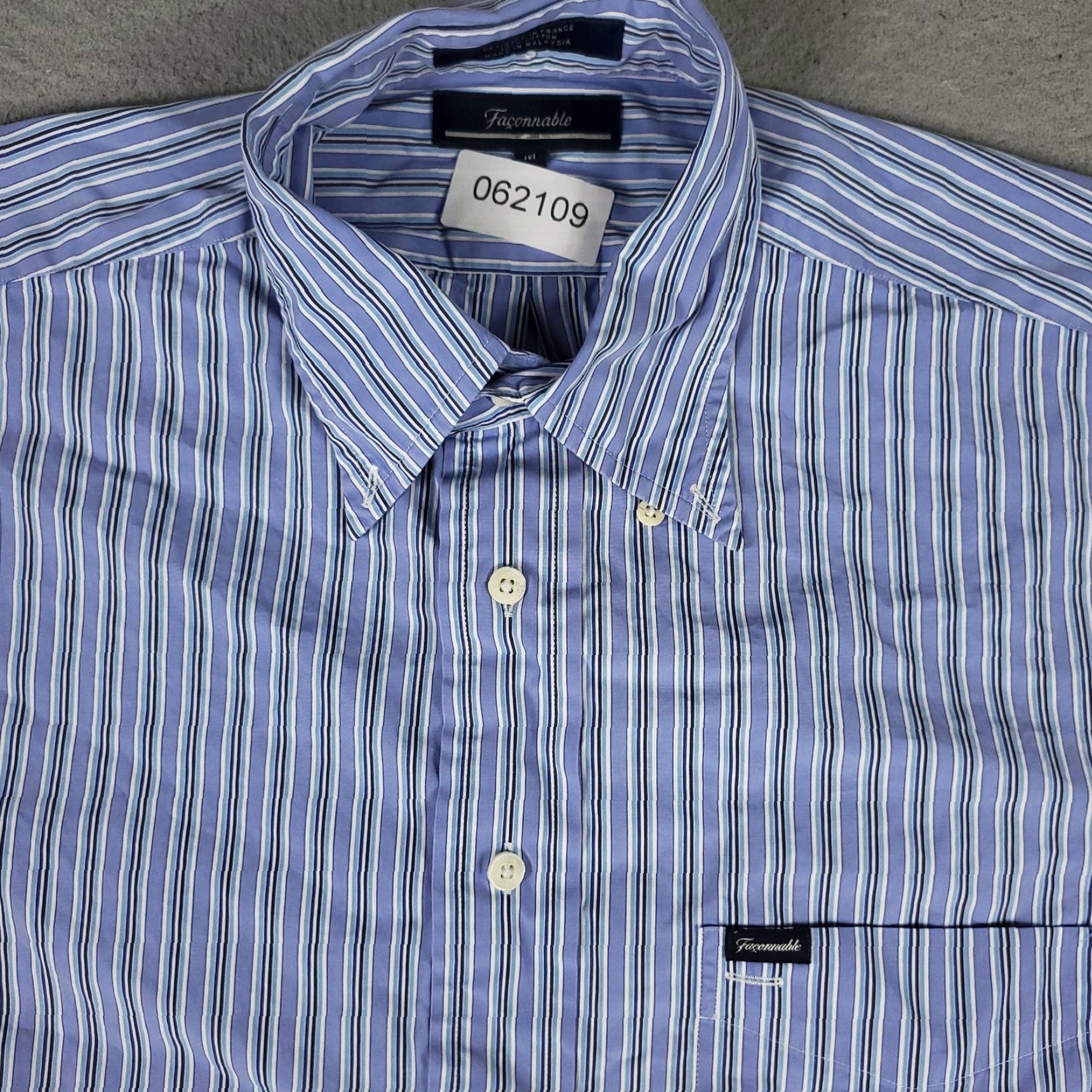 Faconnable VINTAGE Faconnable Shirt Mens Medium Short Sleeve Blue White Striped Cotton Business Casual Size US M / EU 48-50 / 2 - 2 Thumbnail