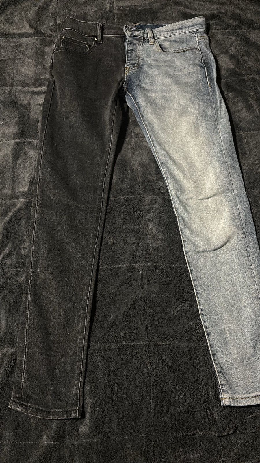 すぐ届く【mnml】2-tone flare denim pants B243-Flare-Denim-