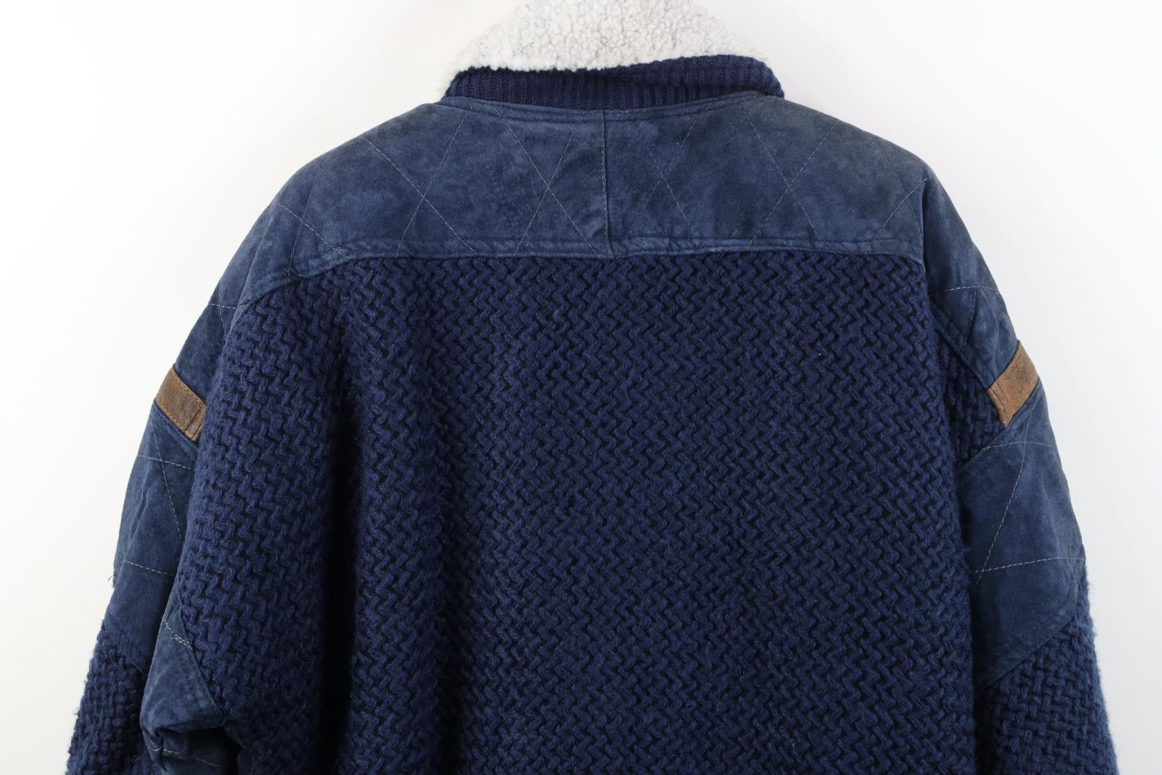 Vintage Deadstock Vintage 90s Streetwear Leather Sweater Jacket Blue Size US S / EU 44-46 / 1 - 19 Thumbnail