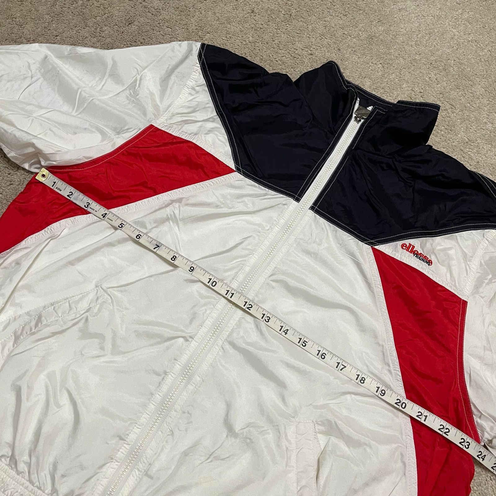 Ellesse Vintage 80s Ellesse Track Jacket White Red Navy Windbreaker Size US L / EU 52-54 / 3 - 6 Thumbnail