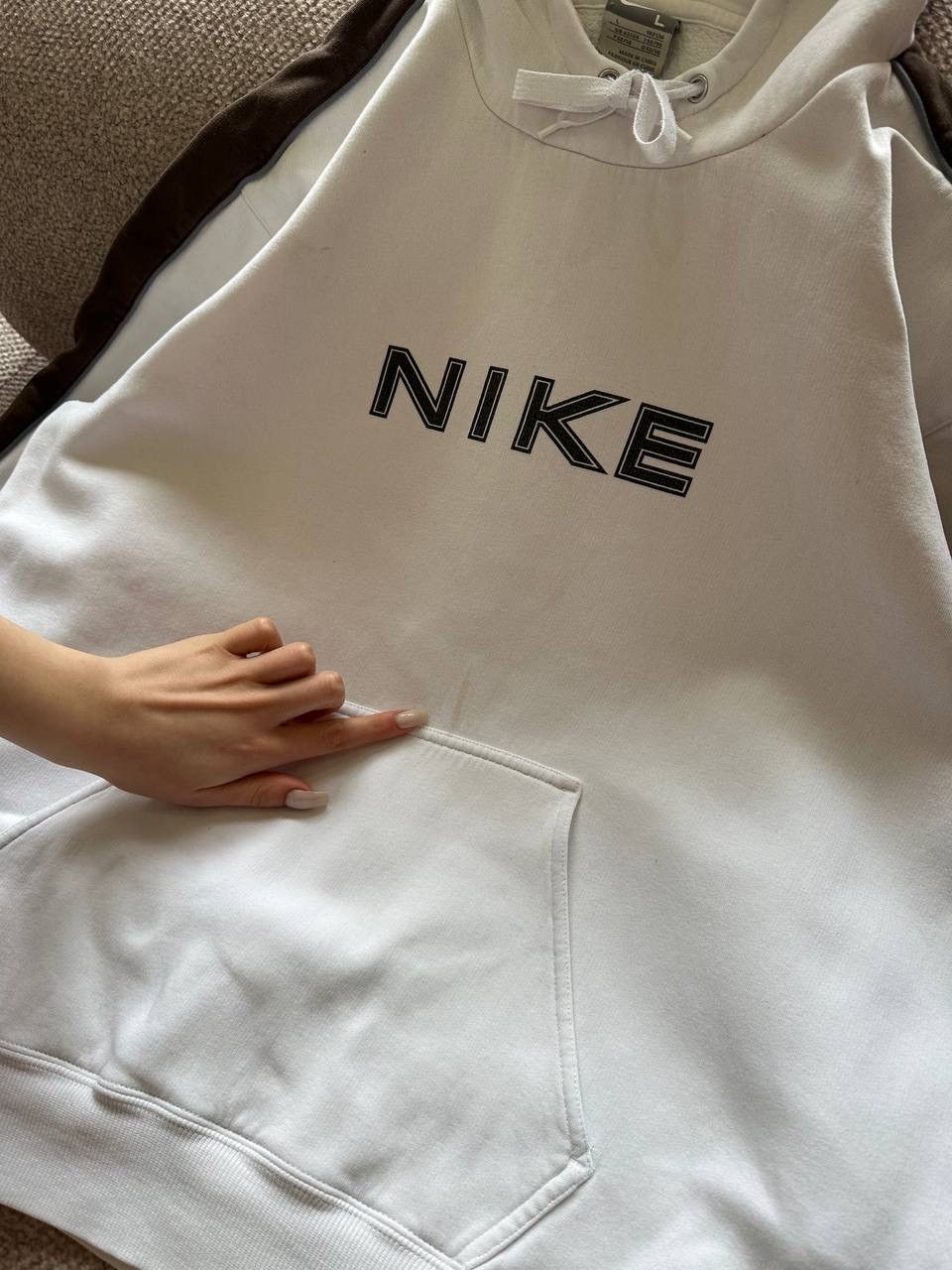 Nike × Vintage 💥00’s Nike Vintage Brown/White Hoodie Boxy fit Size US L / EU 52-54 / 3 - 4 Thumbnail