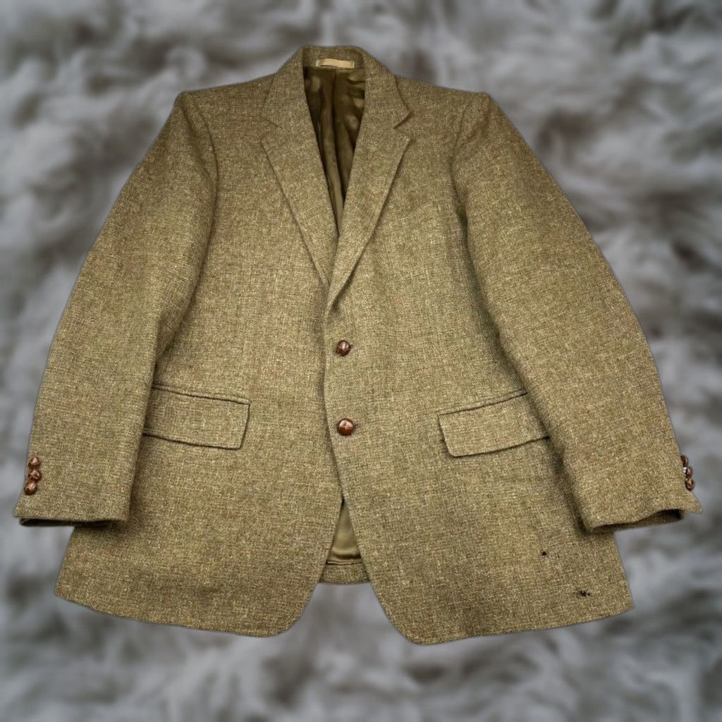 Stanley Blacker VINTAGE Stanley Blacker Blazer 42R Wool Tweed 2-Button Single-Breasted Notch Lapel Men Green Beige Brown Casual Jacket Coat Size 42R - 1 Thumbnail