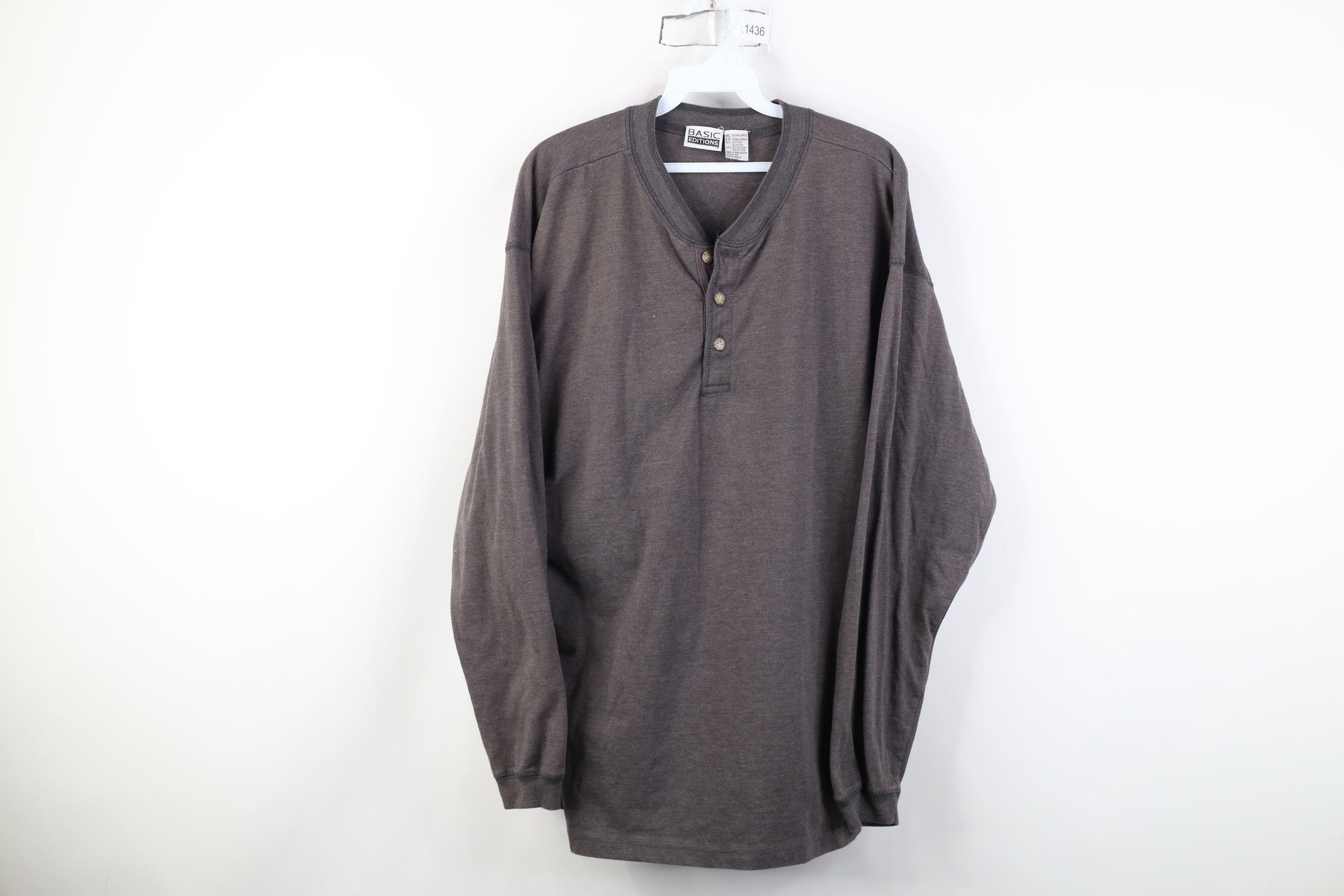 Vintage Vintage 90s Streetwear Blank Long Sleeve Henley T-Shirt Gray Size US XL / EU 56 / 4 - 1 Thumbnail