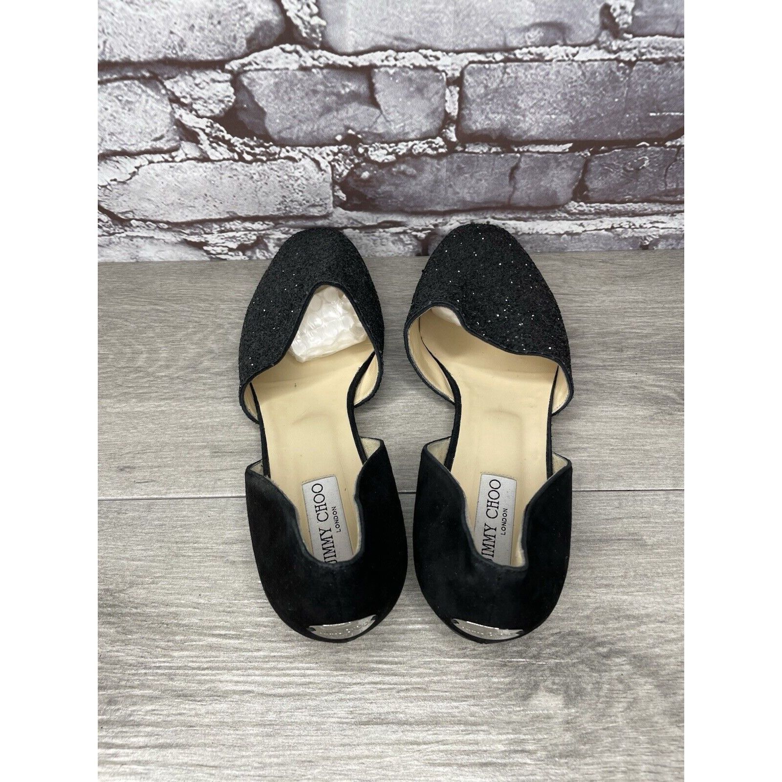 Jimmy Choo Jimmy Choo London Black Suede Leather Sparkle D’ Orsay Flats Size US 11 / IT 41 - 17 Thumbnail