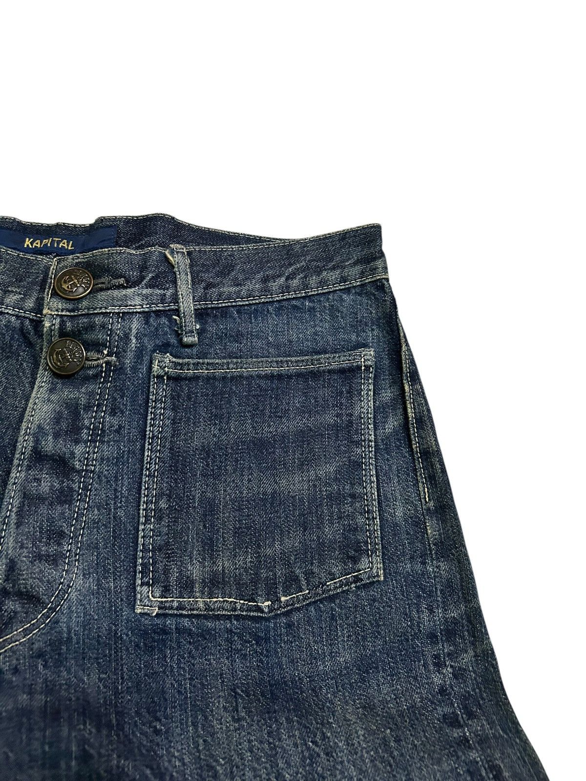 Kapital × Kapital Kountry KAPITAL FLARE SELVEDGE BUCKLE BACK DISTRESSED DENIM ☠️☠️🎌 Size US 31 - 10 Thumbnail