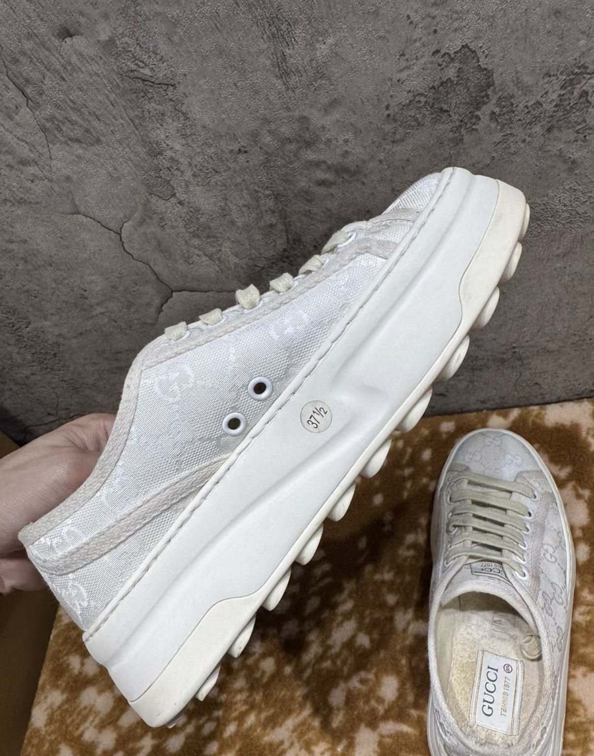 Gucci Gucci Low Top Monogram Embroidery Platform Sneakers K37 Size US 7.5 / IT 37.5 - 4 Thumbnail