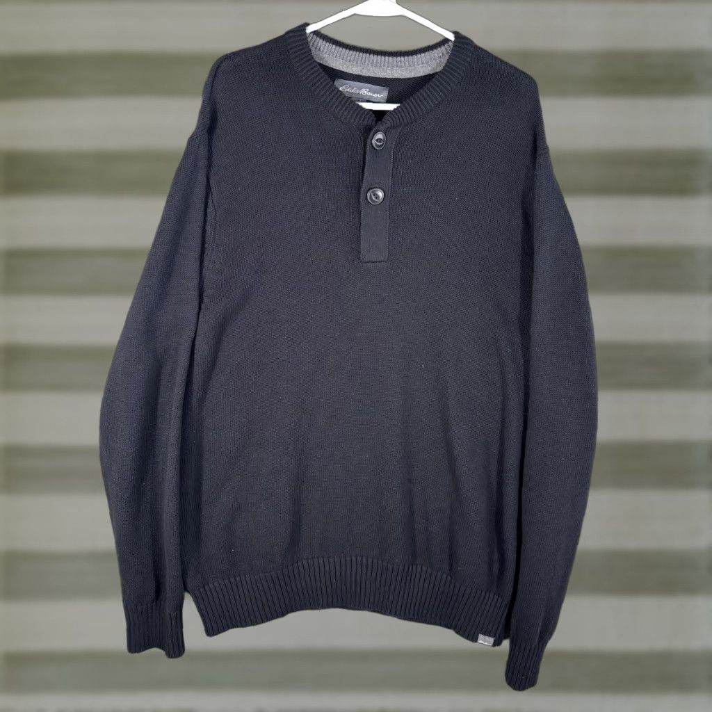Eddie Bauer Eddie Bauer Henley Sweater Mens L Black Pullover Knit Cotton Heavy Pullover Size US L / EU 52-54 / 3 - 1 Thumbnail
