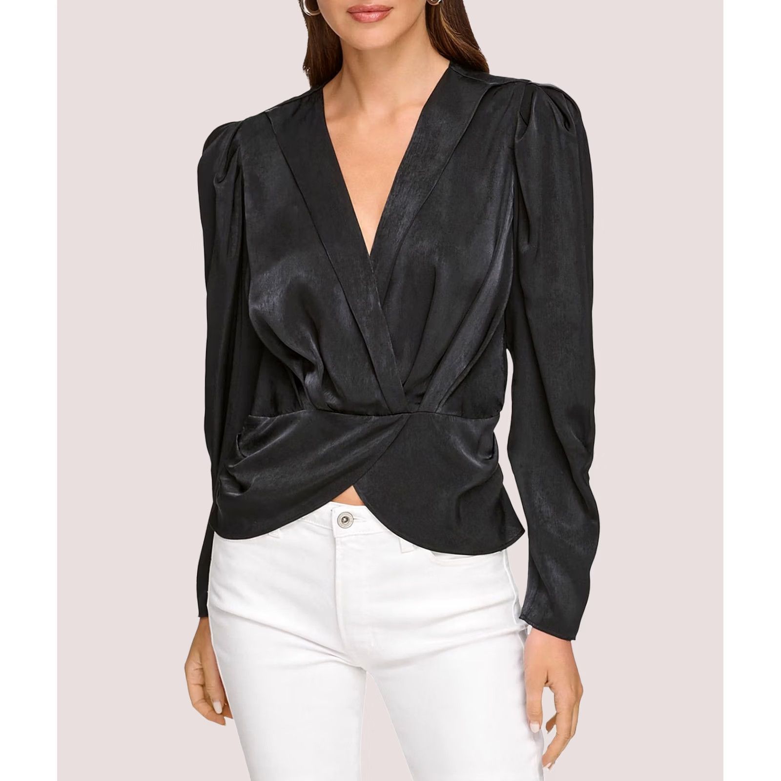 DKNY DKNY Womens Surplice Peplum Top Shell Blouse, black, M Size M / US 6-8 / IT 42-44 - 1 Thumbnail