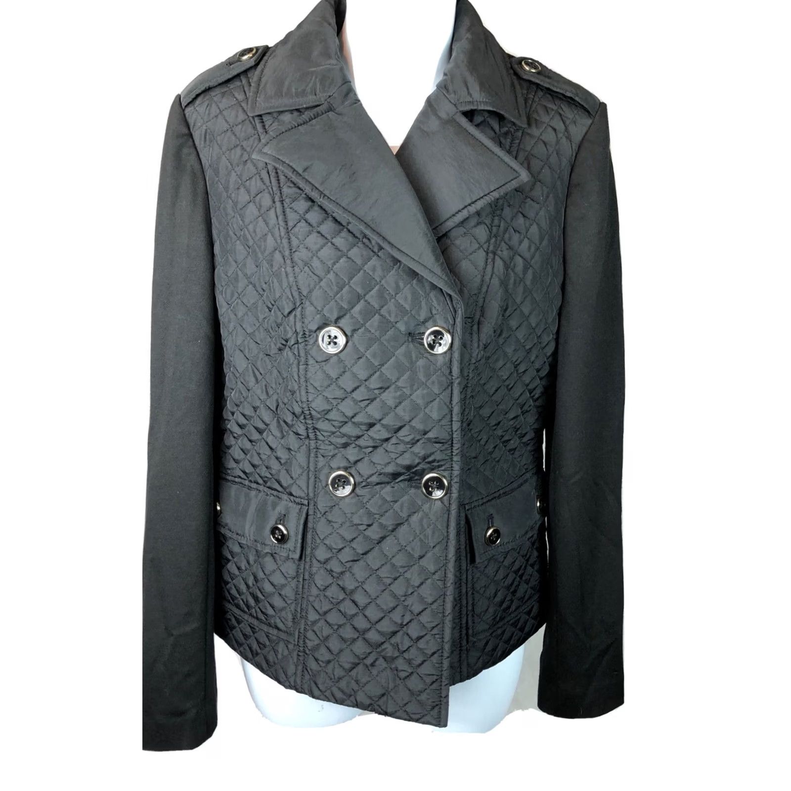 Jones New York Jones NY Jacket S Blk Quilted Puffer Winter Double Button Notch Collar Outdoor Size S / US 4 / IT 40 - 2 Thumbnail