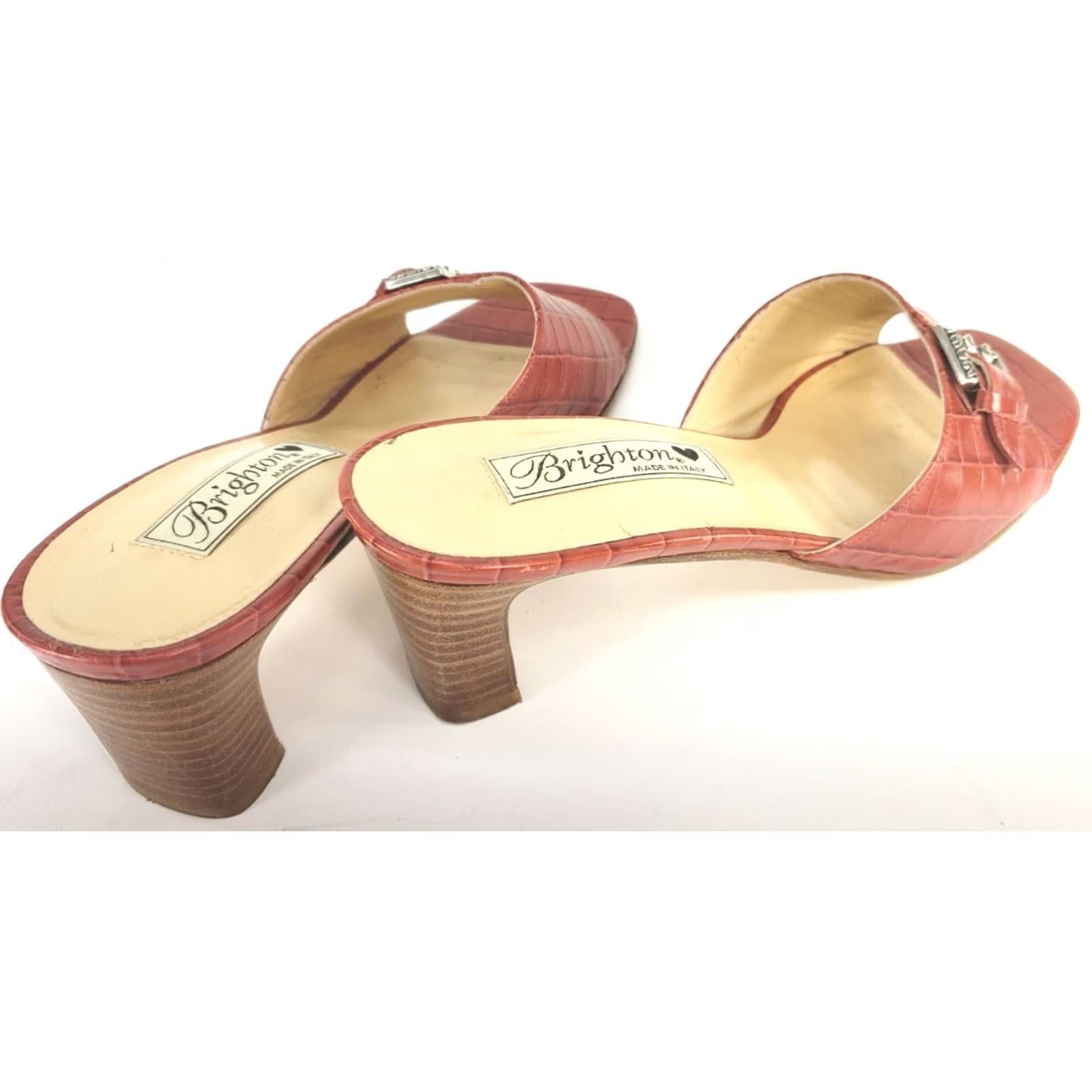 Brighton Brighton Tyler Croc Embossed Red Pump Sandals Women's 7 Slip On Leather M Heel Block Animal Print Slide Shoes, Italy, Handmade No, Vintage No Size US 7 / IT 37 - 4 Thumbnail