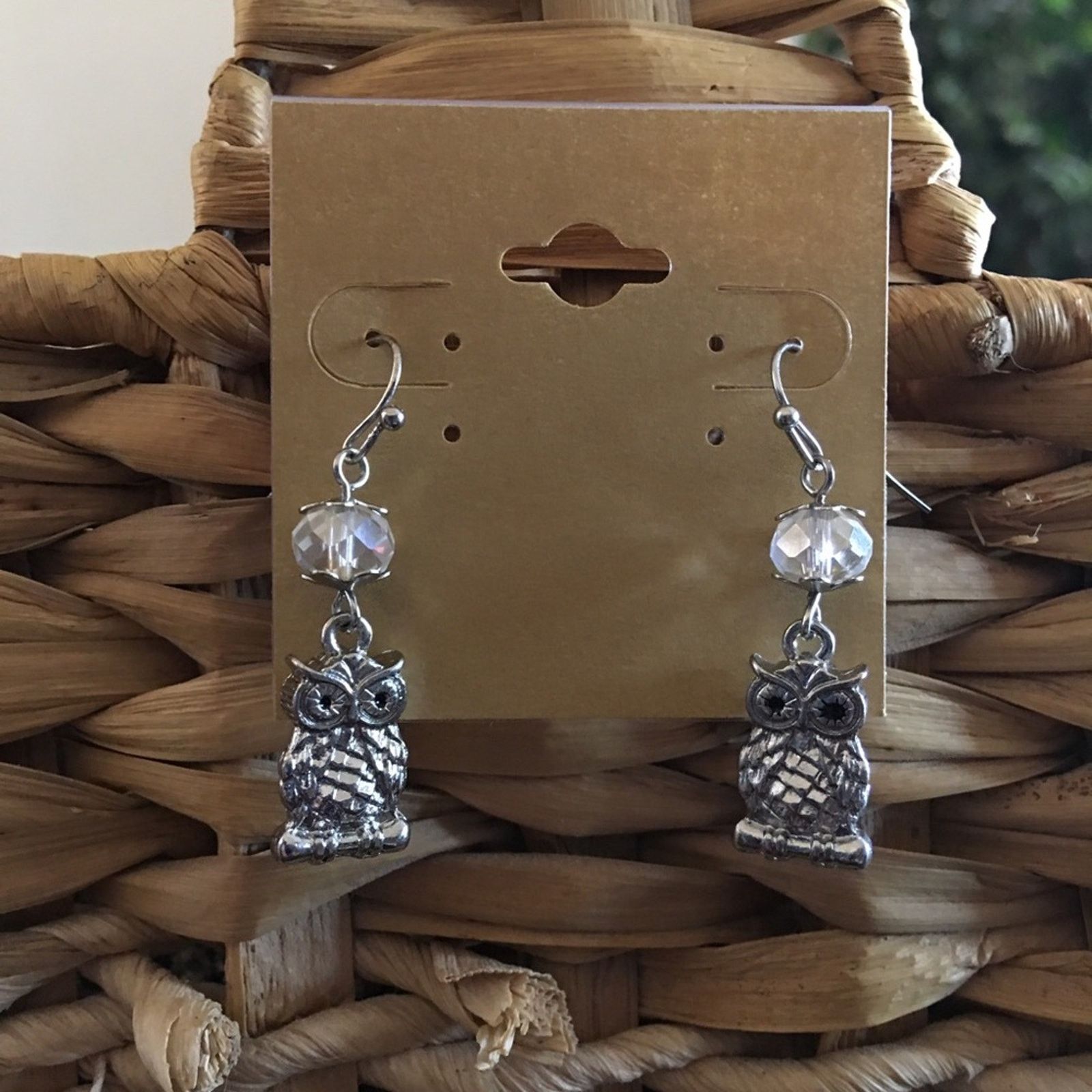 Jewelry Silver tone owl with faceted glass earrings Size ONE SIZE - 1 Thumbnail