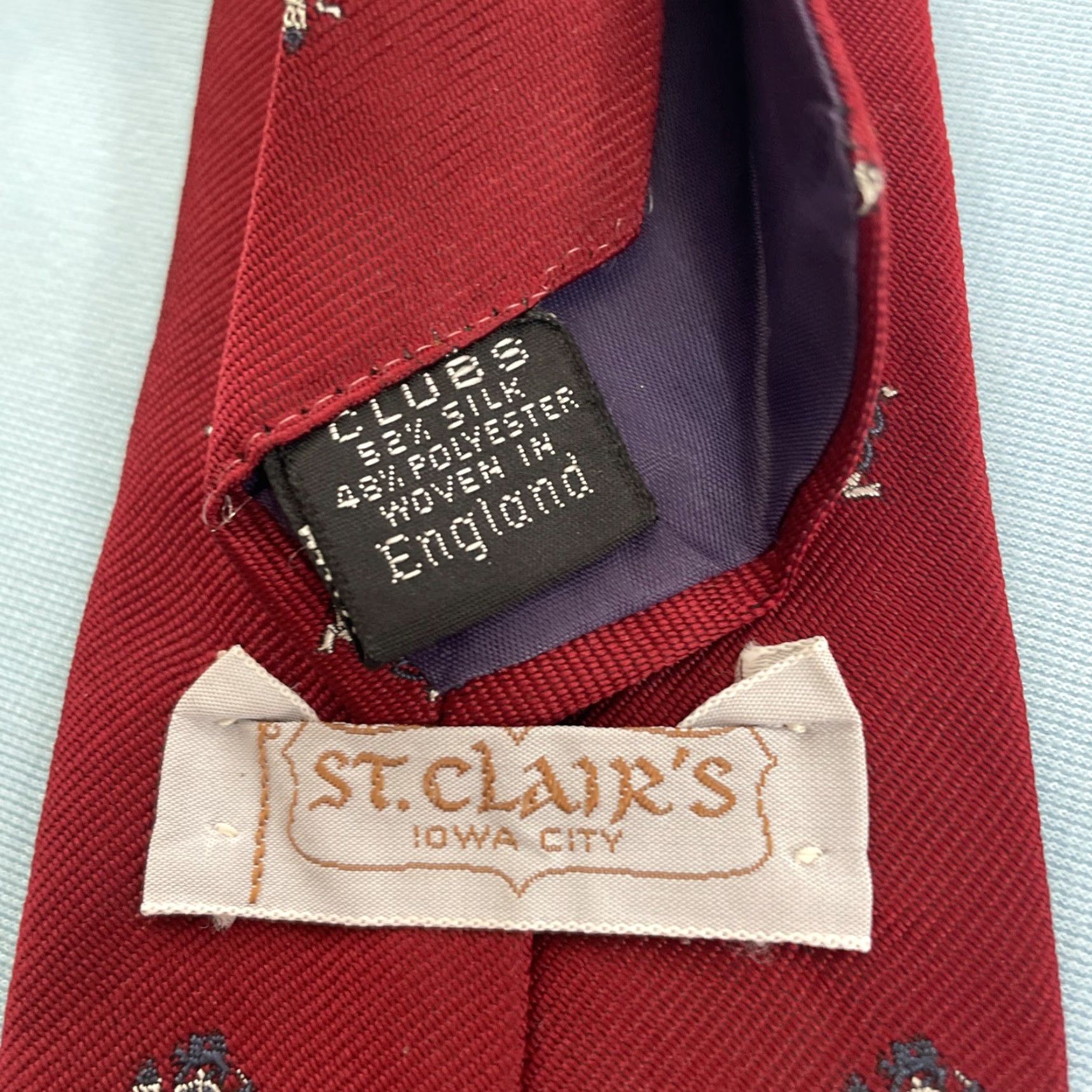 Vintage St. Clair's vtg Necktie Clubs English Woven Silk Poly Tie Unicorn Crest Red 3x57 Size ONE SIZE - 5 Thumbnail