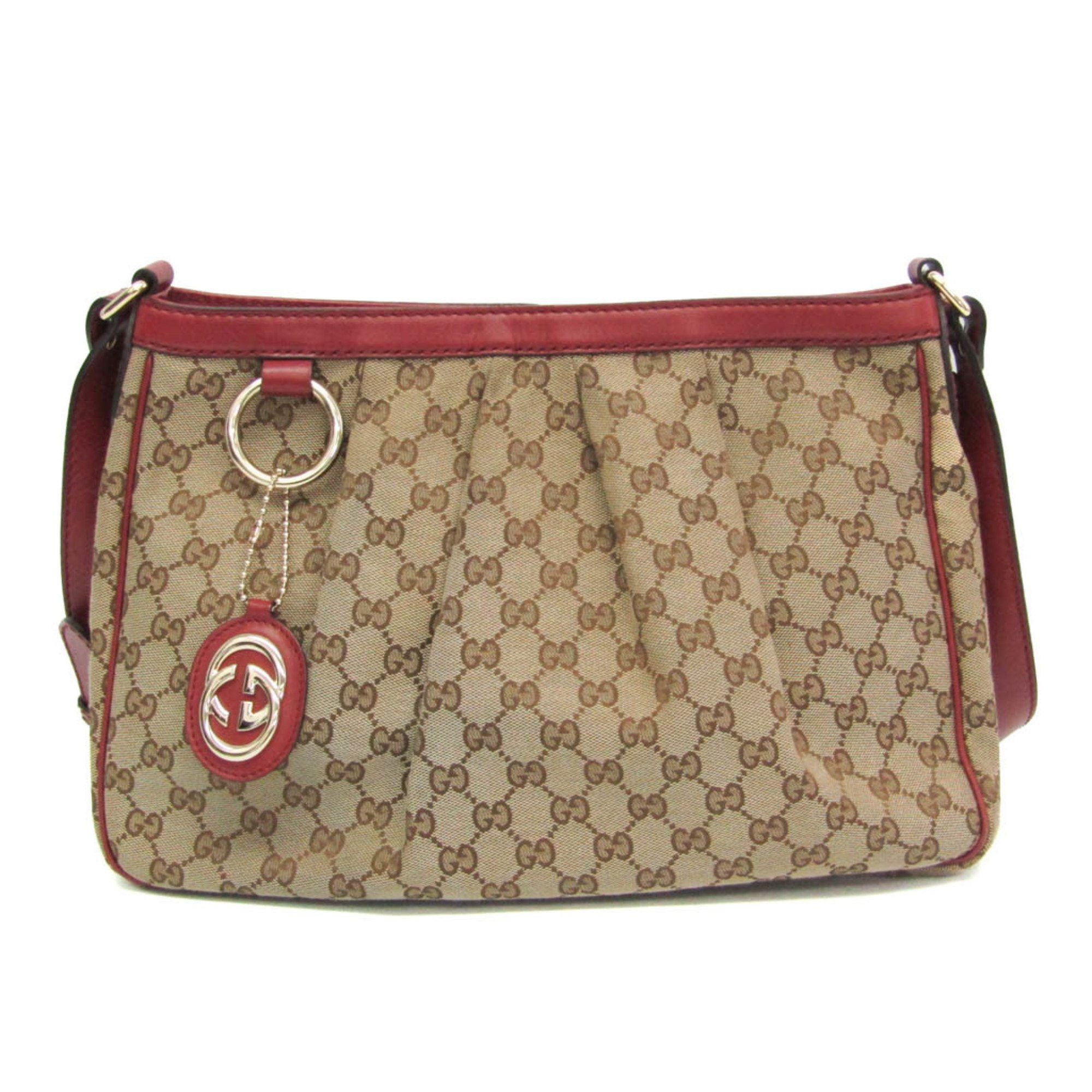 Gucci Gucci Sukey 296834 Women's GG Canvas,Leather Shoulder Bag Beige,Red Brown Size ONE SIZE - 1 Thumbnail