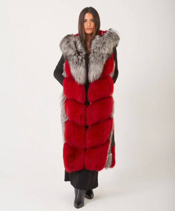 Other Women’s Silver and Red Dyed Fox Fur Long Vest Size L / US 10 / IT 46 - 1 Thumbnail