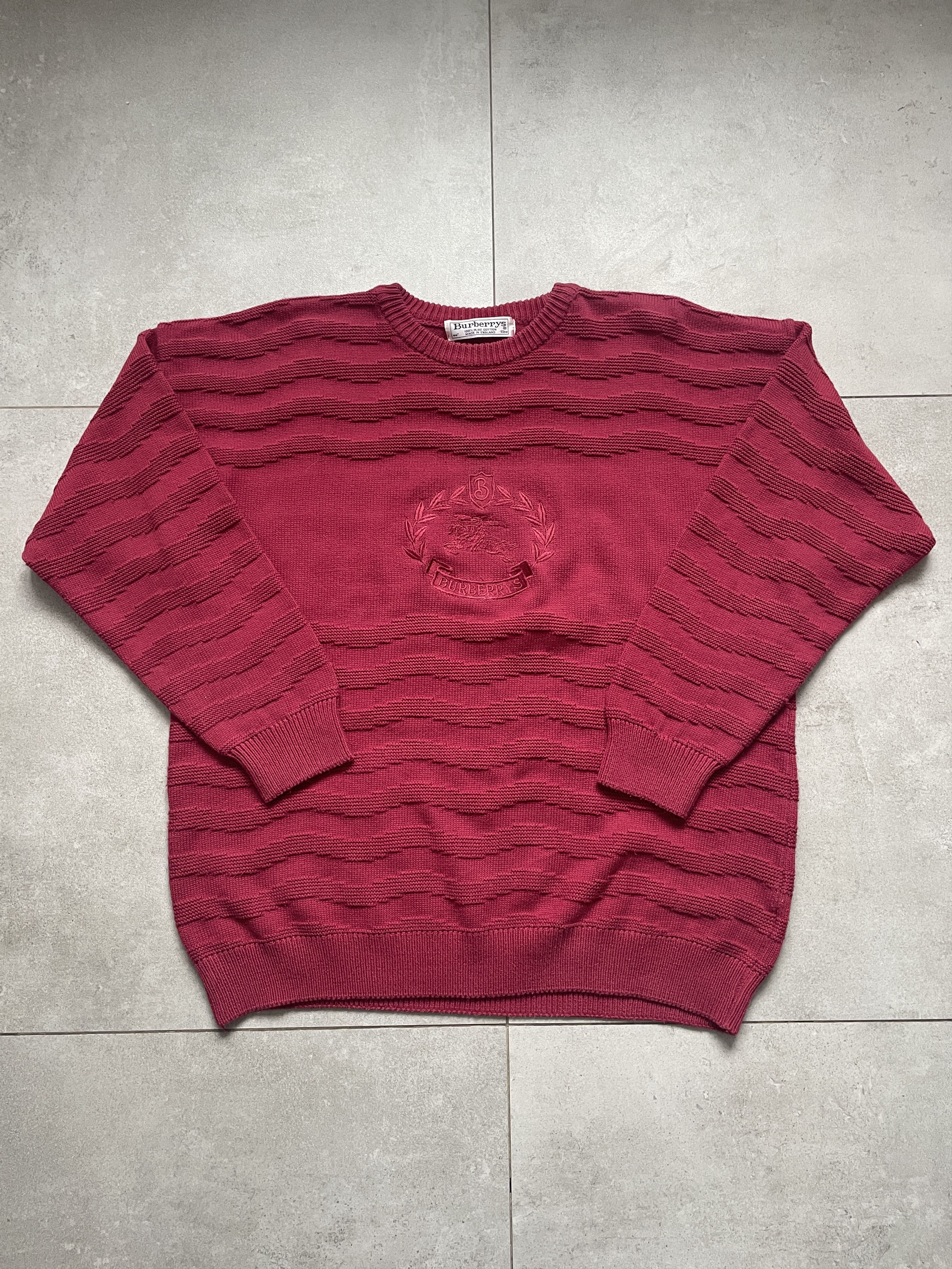 Burberry VINTAGE BURBERRYS OLD MONEY BURGUNDY PINK BOXY SWEATER Size US XL / EU 56 / 4 - 2 Thumbnail