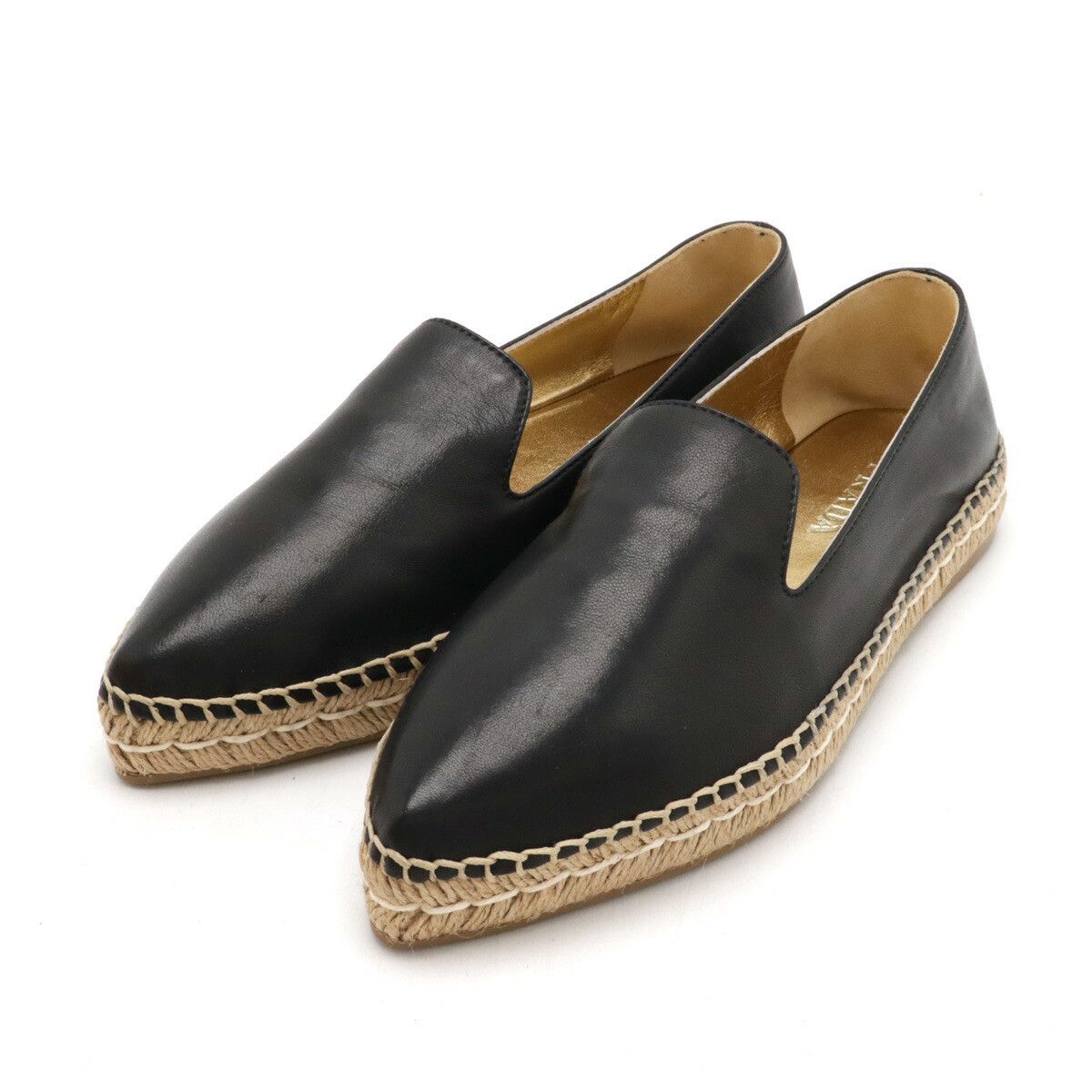 Prada Prada Leather Espadrille Flat Shoes Slip-On Leather Shoes in Black, Women's