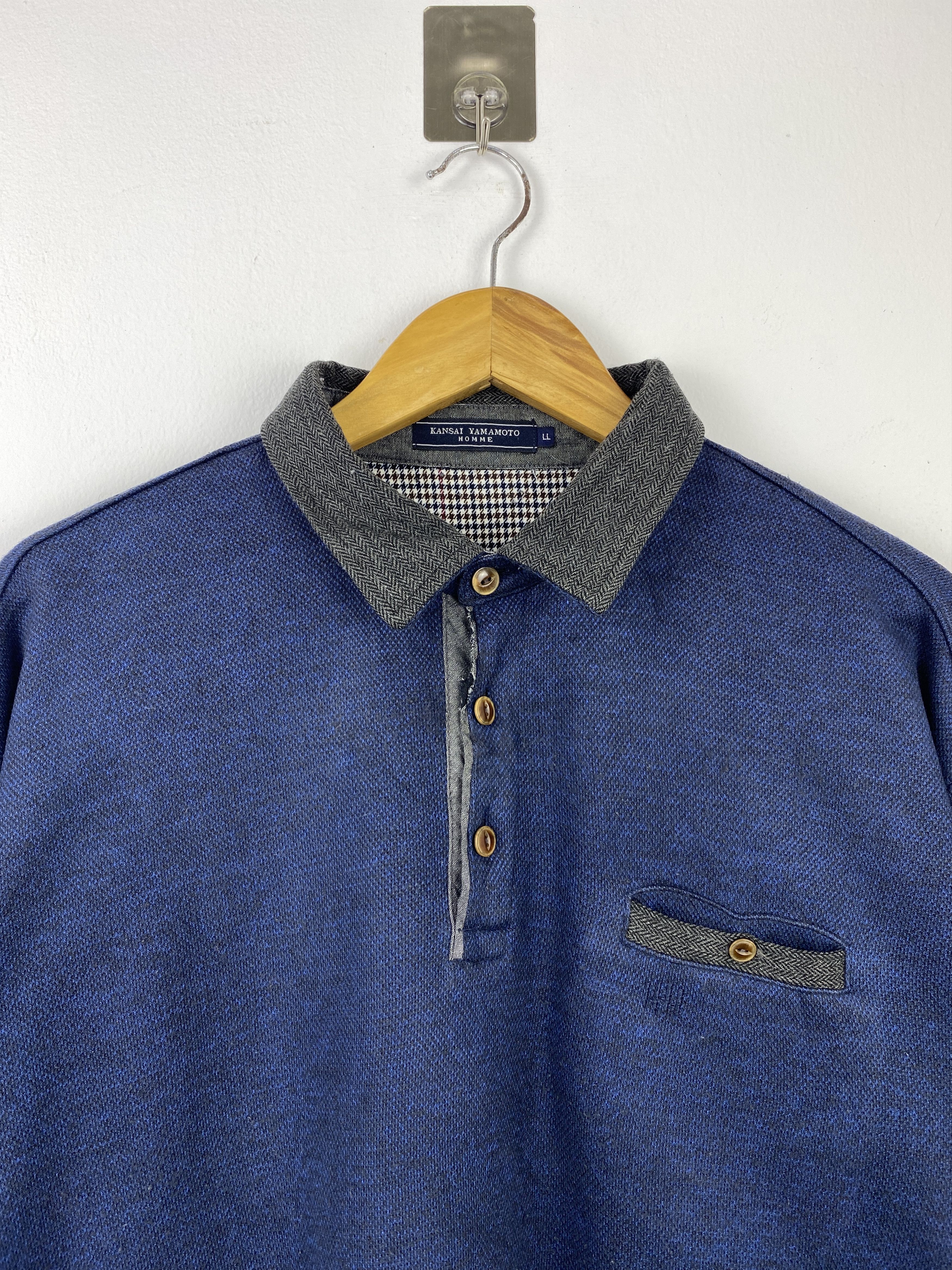 Kansai Yamamoto Vintage Kansai Yamamoto Homme Blue Polo Sweatshirt BP0050 Size US XL / EU 56 / 4 - 2 Thumbnail
