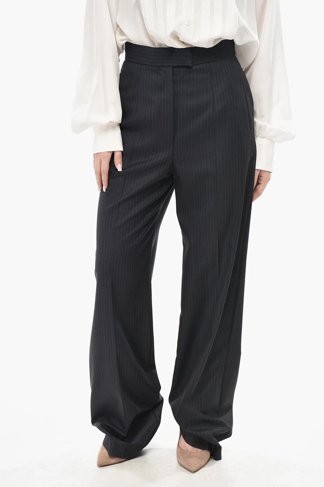 Alexander McQueen og1mm0426 Wool Palazzo Pant in Blue Size 28" / US 6 / IT 42 - 1 Thumbnail