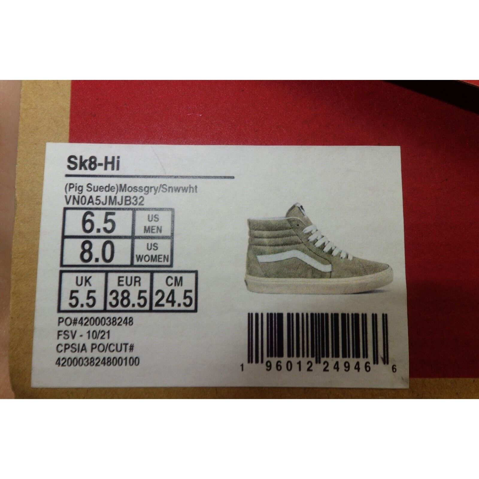 Vans NEW Vans SK8 Hi Pig Suede Moss Gray Classic Skate Shoes Size US 6.5 / EU 39-40 - 11 Thumbnail
