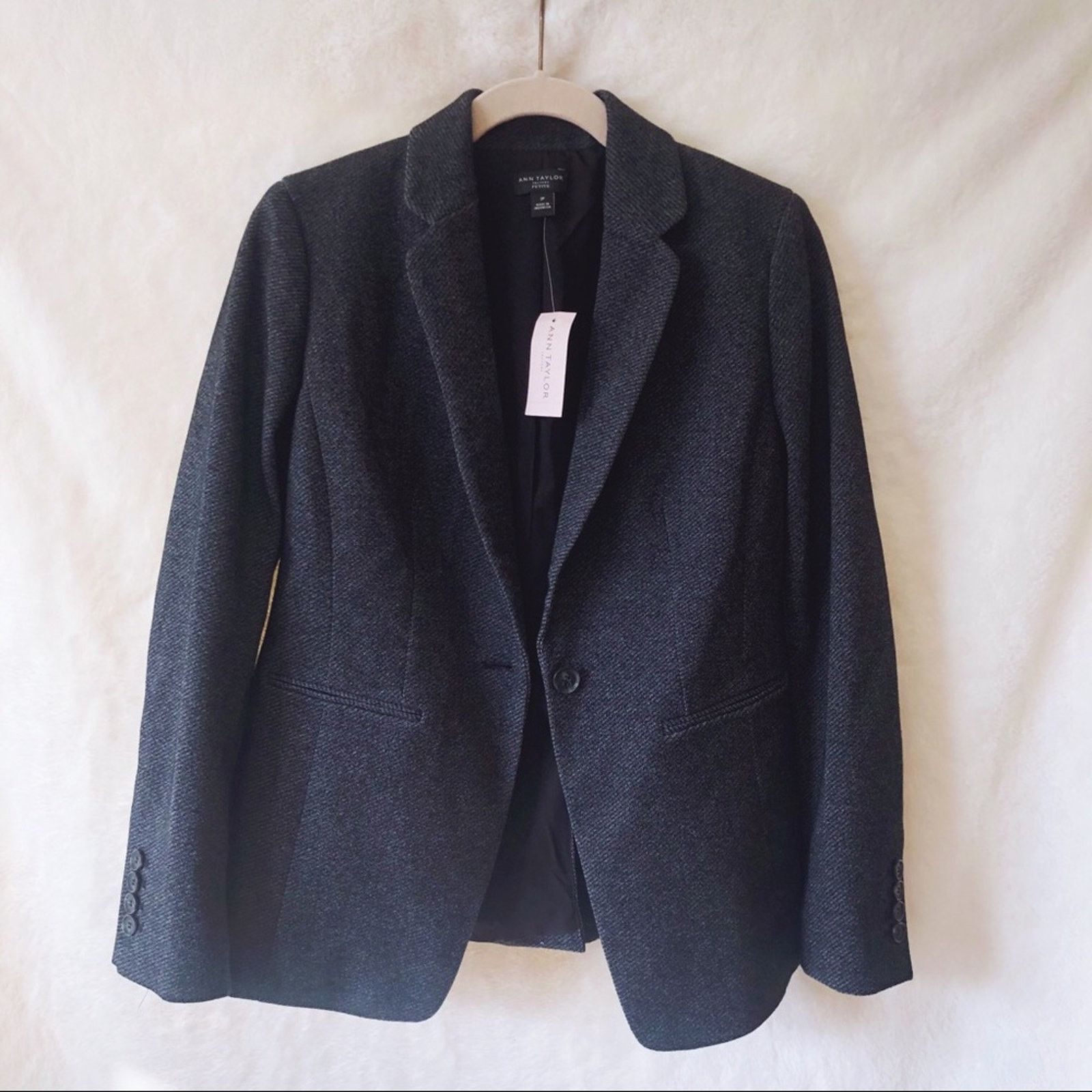 image of Ann Taylor Gray One-Button Blazer in Grey, Women's (Size XS)