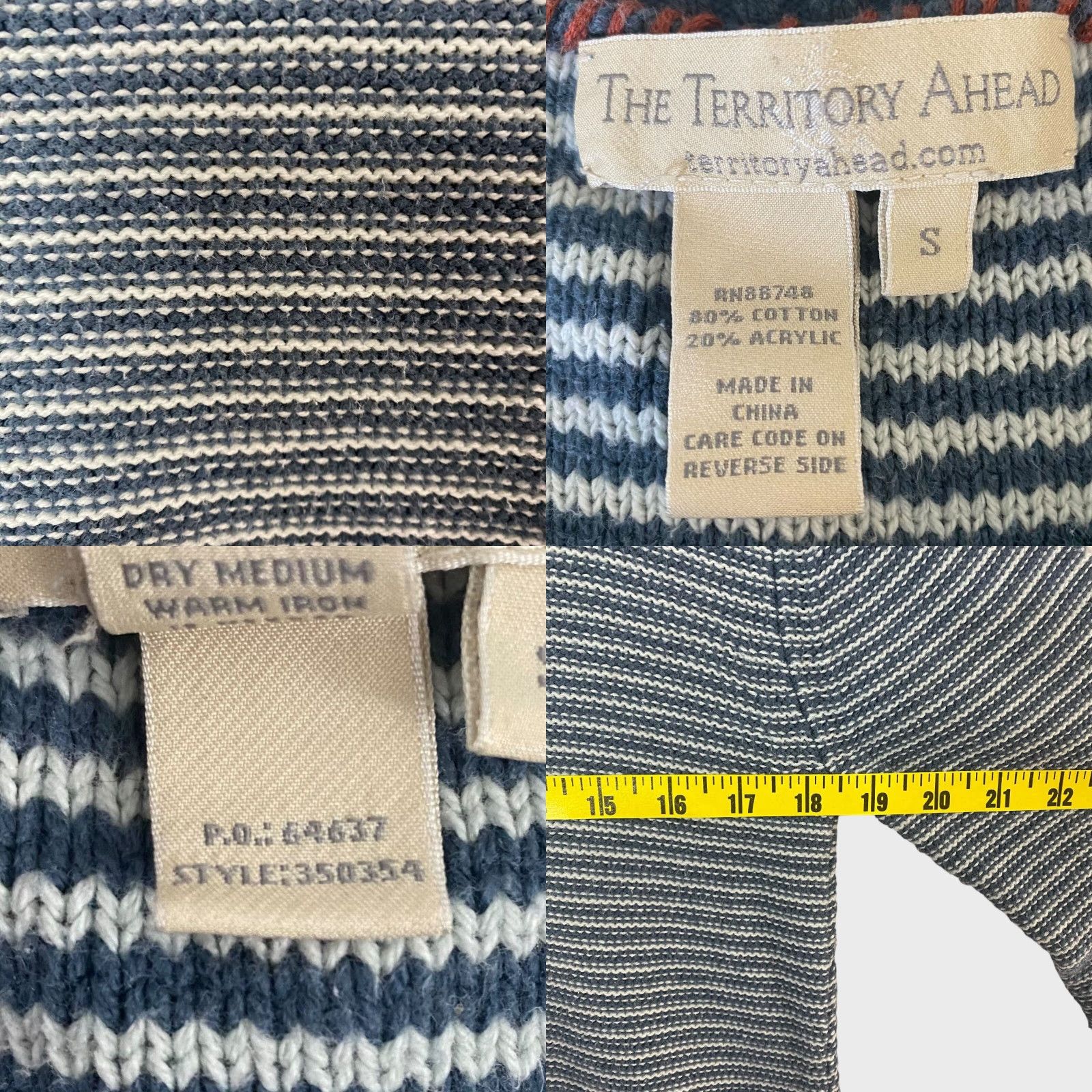 The Territory Ahead The Territory Ahead Pullover Sweater Womens Small Blue White Striped Long Sleeve Knitted Knit Acrylic Cotton Pullover Sweatshirt Size S / US 4 / IT 40 - 8 Thumbnail
