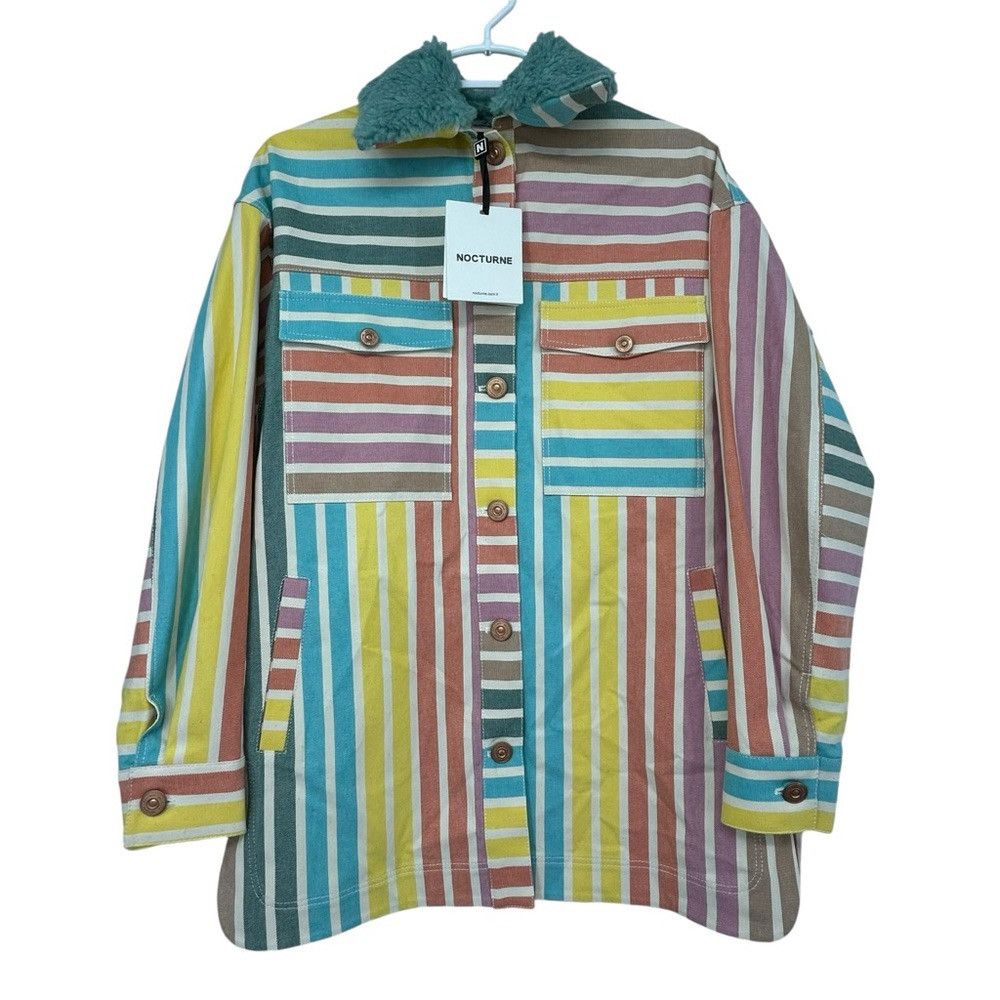 NOCTURNE NOCTURNE PRINTED DENIM JACKET STRIPED RAINBOW WOMENS SIZE XS Size XS / US 0-2 / IT 36-38 - 2 Thumbnail