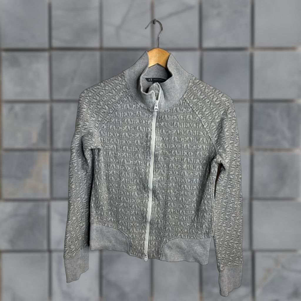 Armani Exchange Armani Exchange Sweater Womens Small Gray Full Zip Monogram Logo Stand Collar Size S / US 4 / IT 40 - 1 Thumbnail