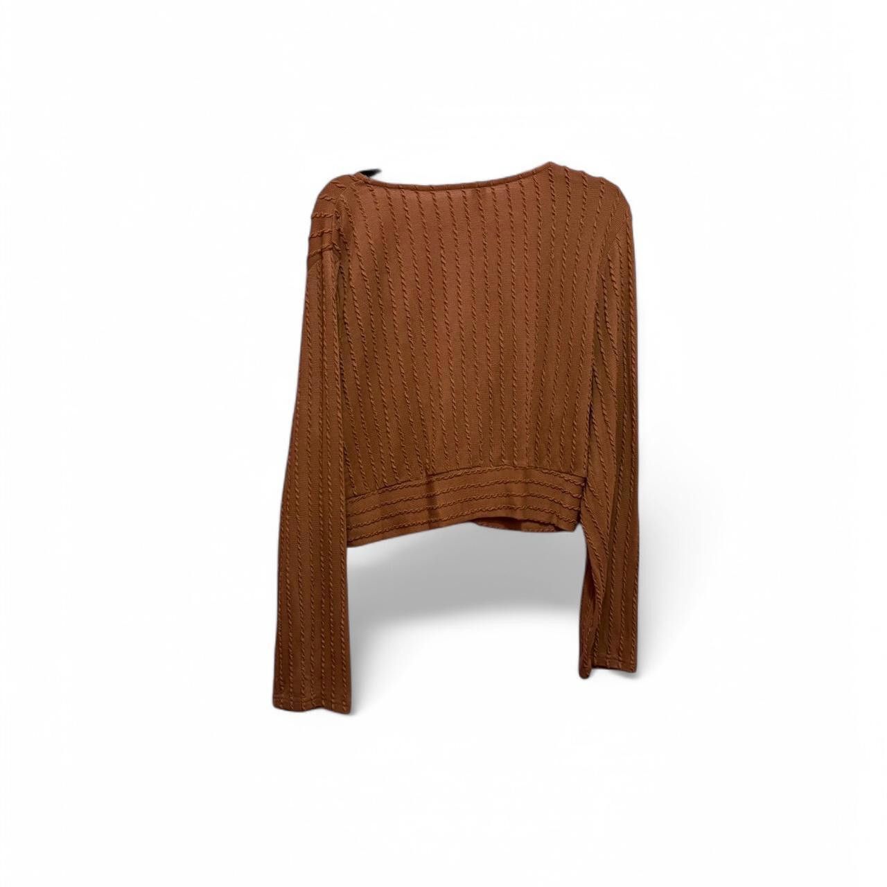 Designer Stylish Cropped Long Sleeve Top - Trendy Brown Knit Size M / US 6-8 / IT 42-44 - 3 Thumbnail