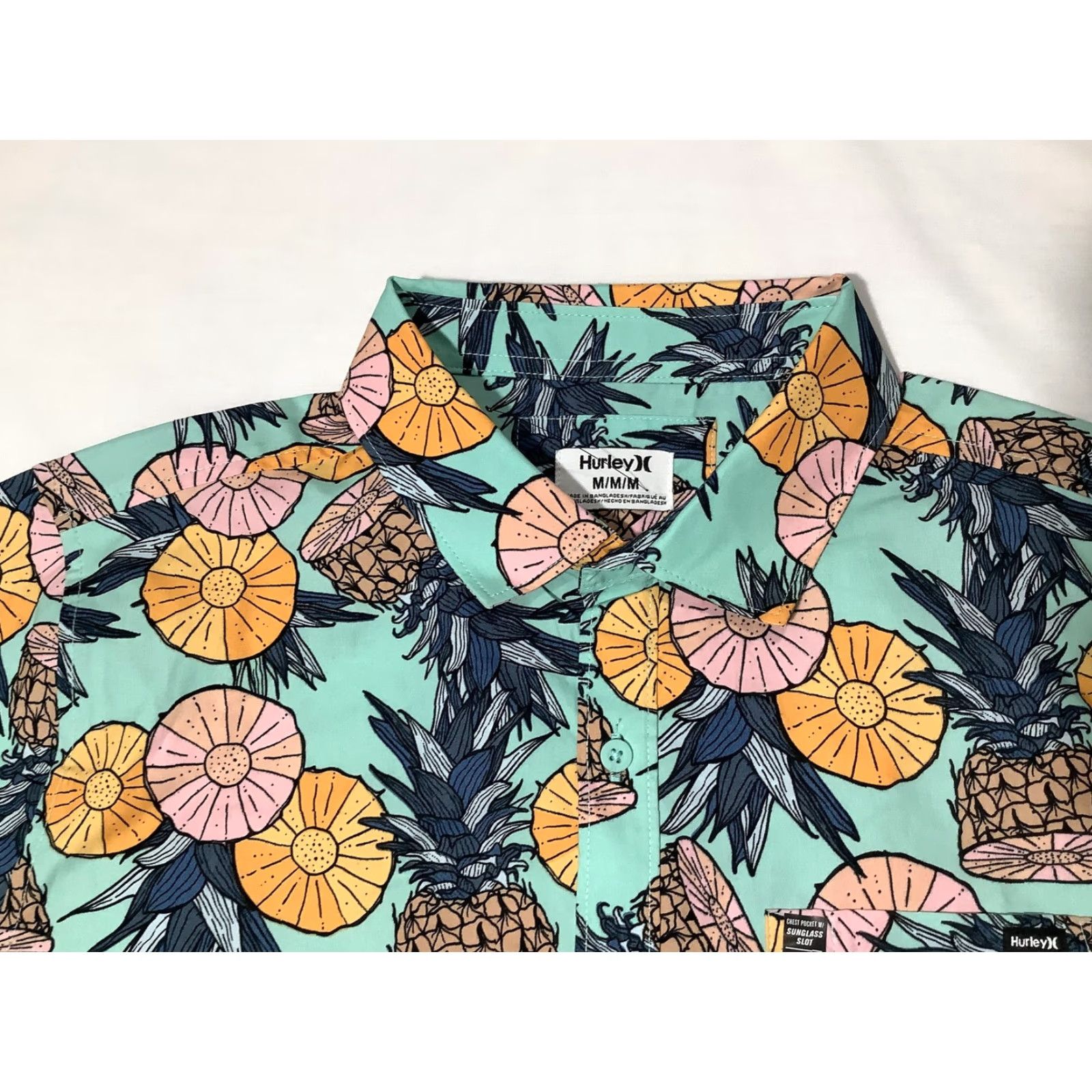 Hurley Hurley Shirt Mens Medium Aqua Tropical Mist Pineapple Print Button Front Casual Size US M / EU 48-50 / 2 - 2 Thumbnail