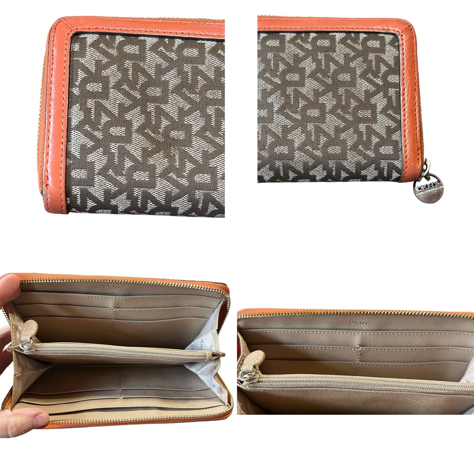 DKNY DKNY Monogram Bryant Women's Wallet Orange & Beige Logo Leather Clutch Size ONE SIZE - 9 Thumbnail