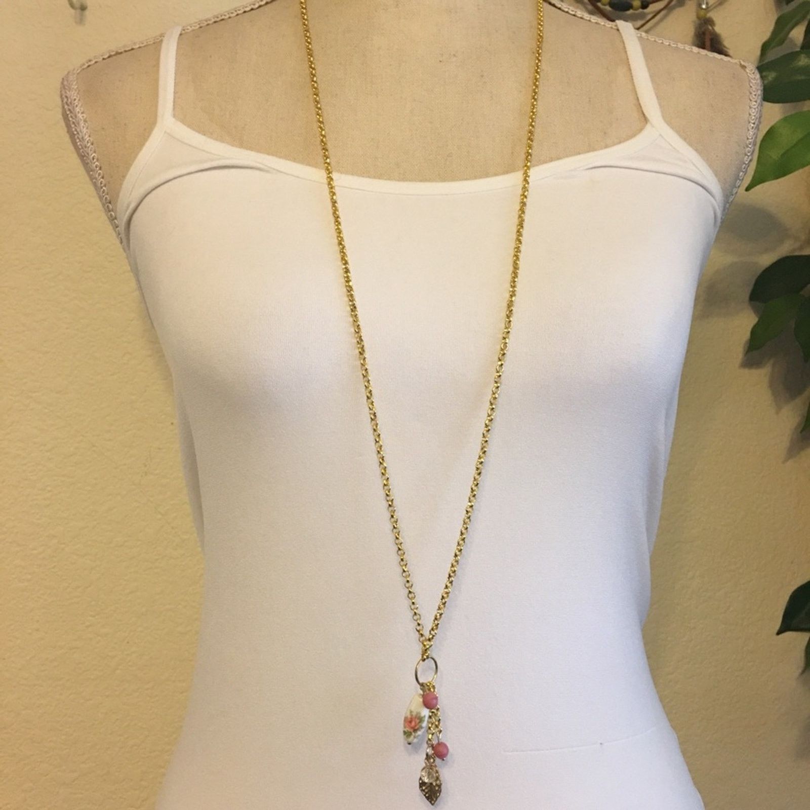 Vintage Vintage porcelain bead accent gold tone chain Size ONE SIZE - 2 Thumbnail