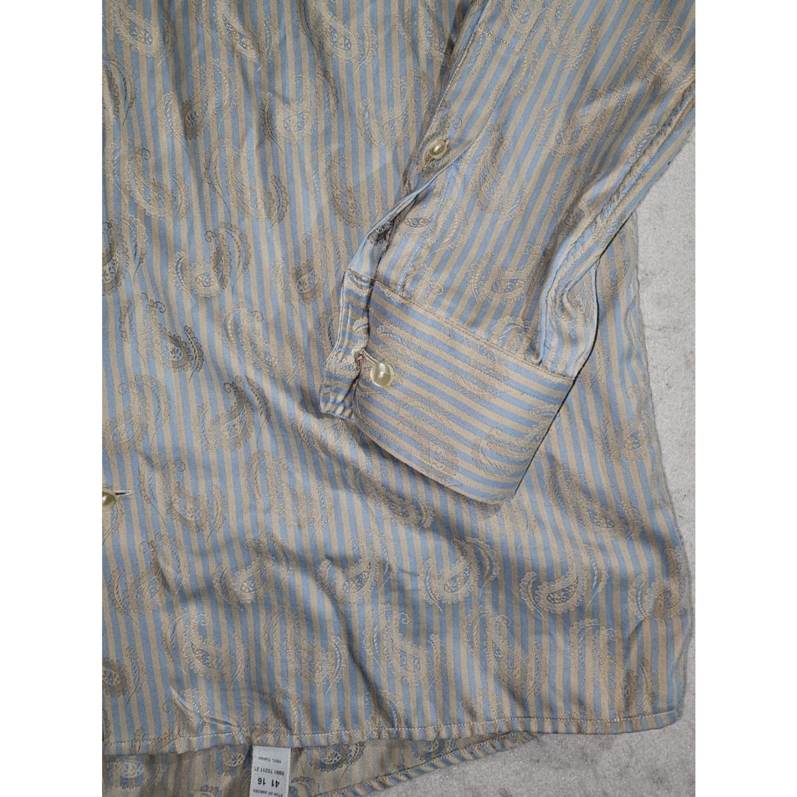 Eton ETON Contemporary Fit Paisley Design Button-Up Dress Shirt Mens 16/41 Sweden Paisley Blue 100% Cotton Mens Dress Shirt Modern Classic Size 42R - 5 Thumbnail