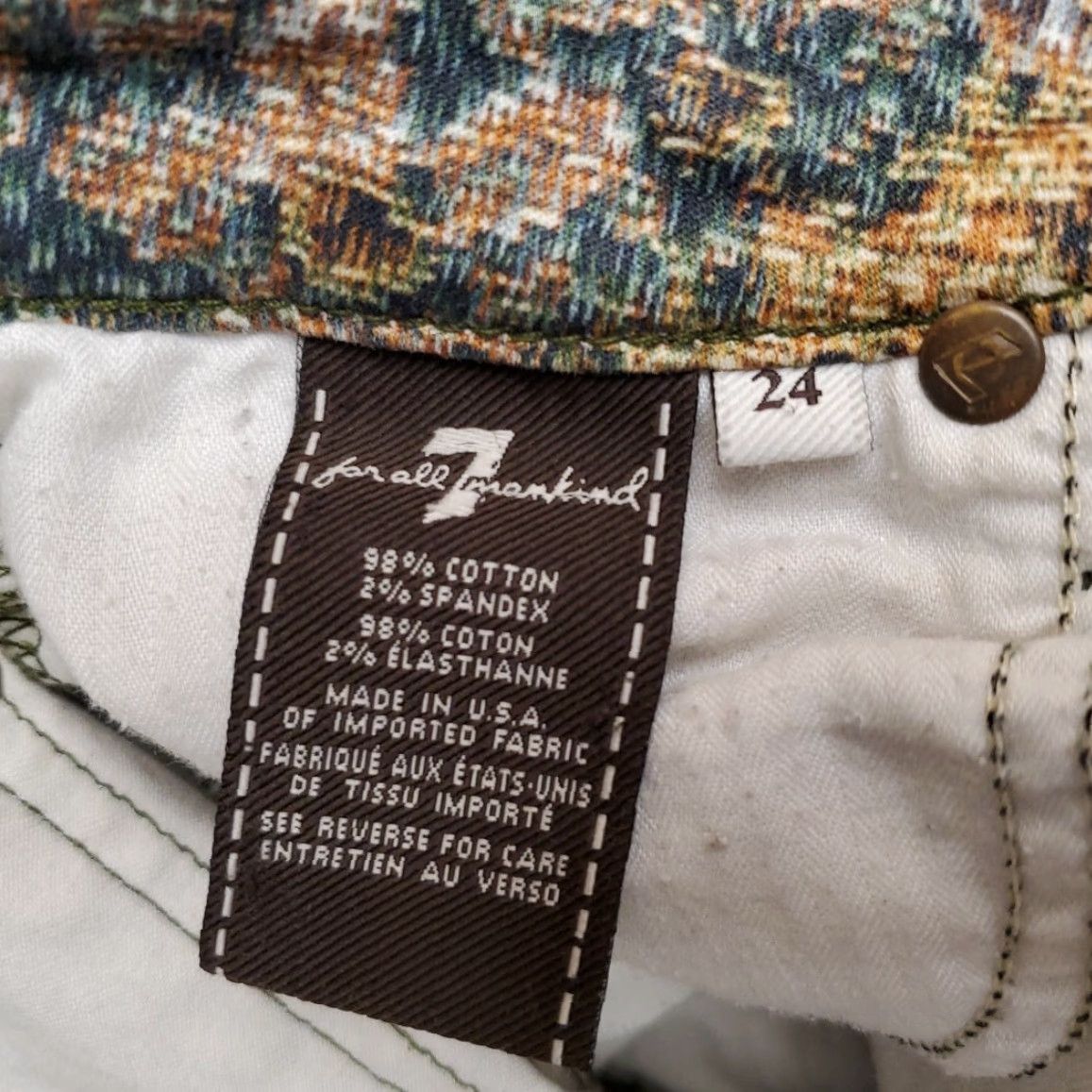 7 For All Mankind VINTAGE 7 For All Mankind Jeans Womens 24 Green Tapestry Print Skinny Stretch Pants Size 42" / US 20 - 5 Thumbnail