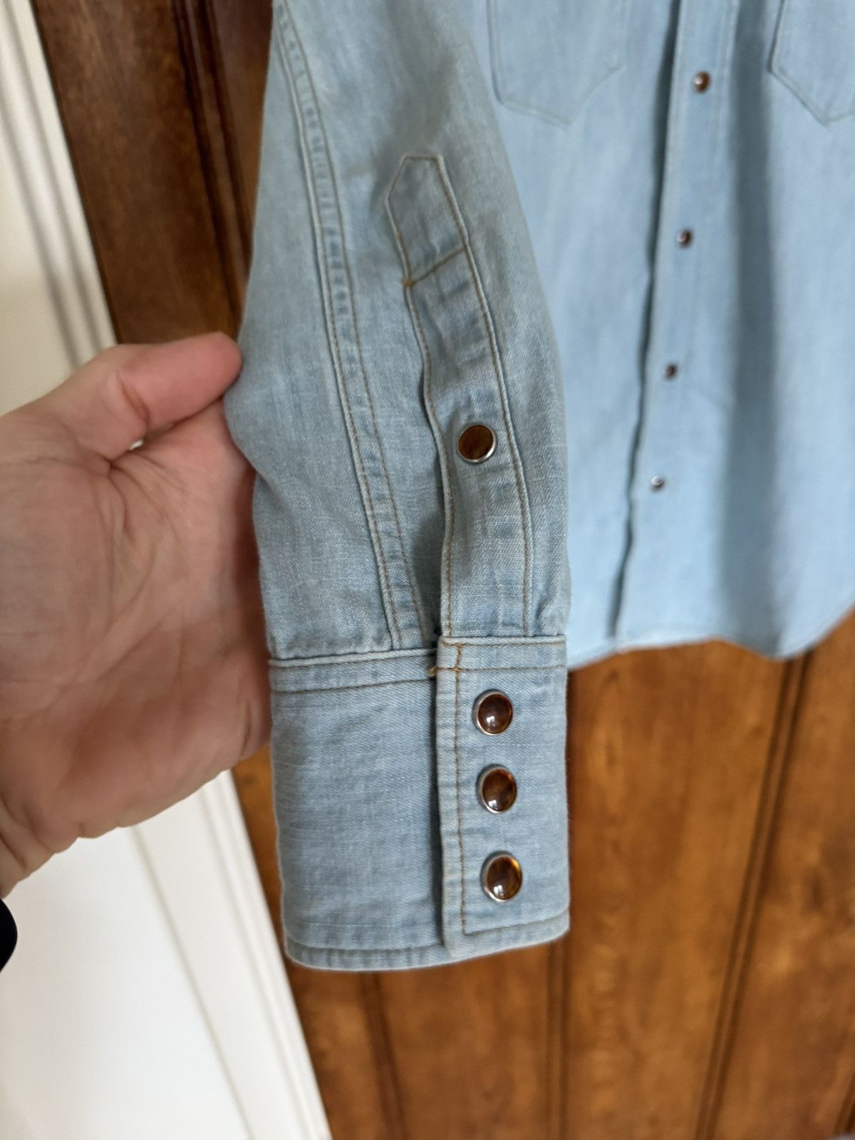 Saint Laurent Paris SS16 Saint Laurent ruffle collar blue denim shirt Hedi surf Size US S / EU 44-46 / 1 - 8 Thumbnail