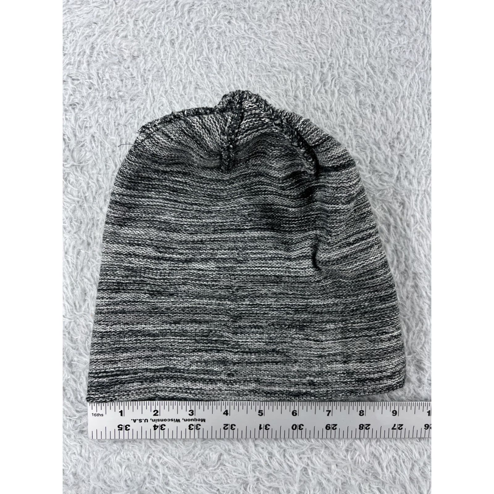 White House Black Market White House Black Market Beanie Womens One Size Gray Stripe Knit Acrylic Size ONE SIZE - 4 Thumbnail