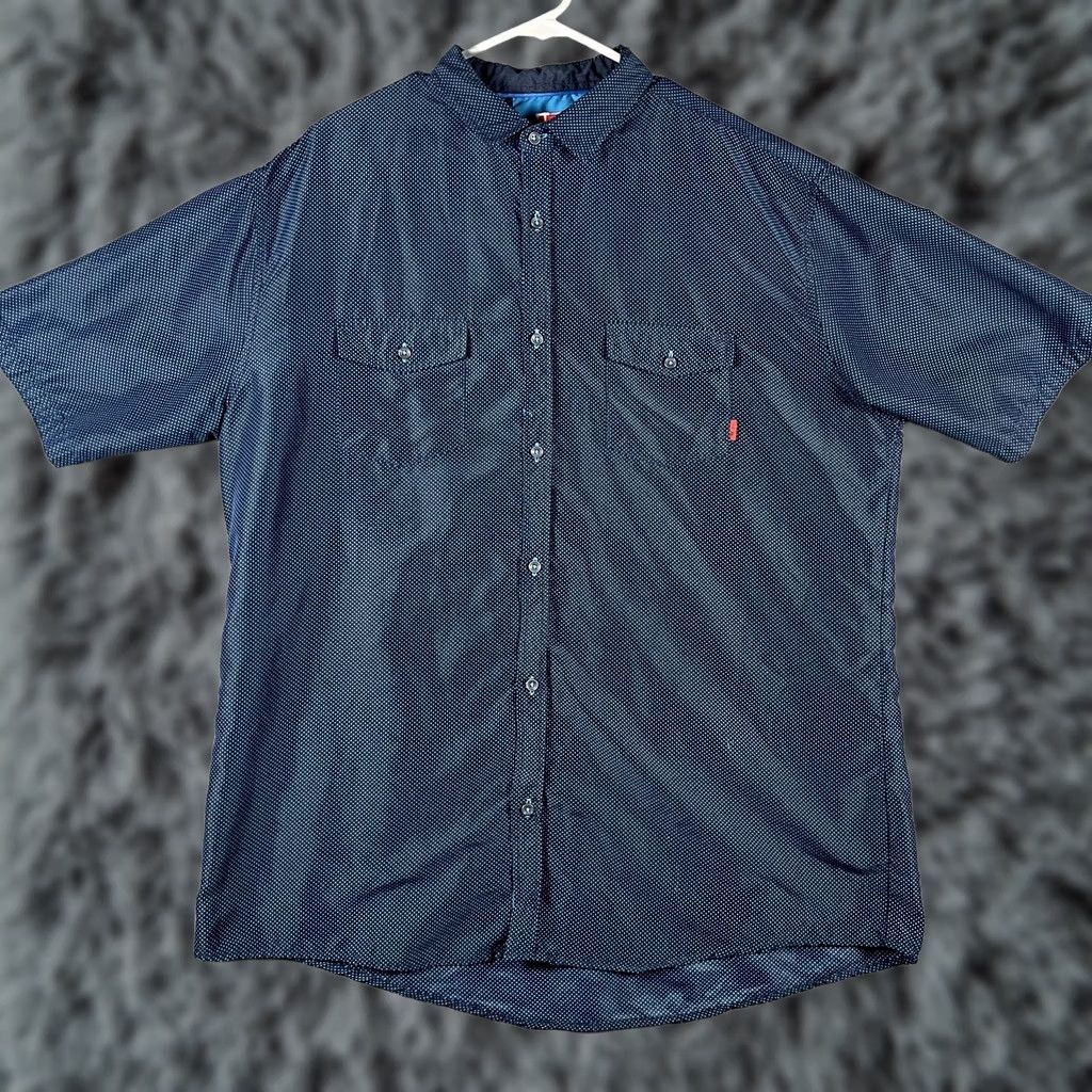 Vintage 17 One Shirt Mens 2XL Blue Polka Dot Short Sleeve Button Casual Pocket Size US XXL / EU 58 / 5 - 1 Thumbnail