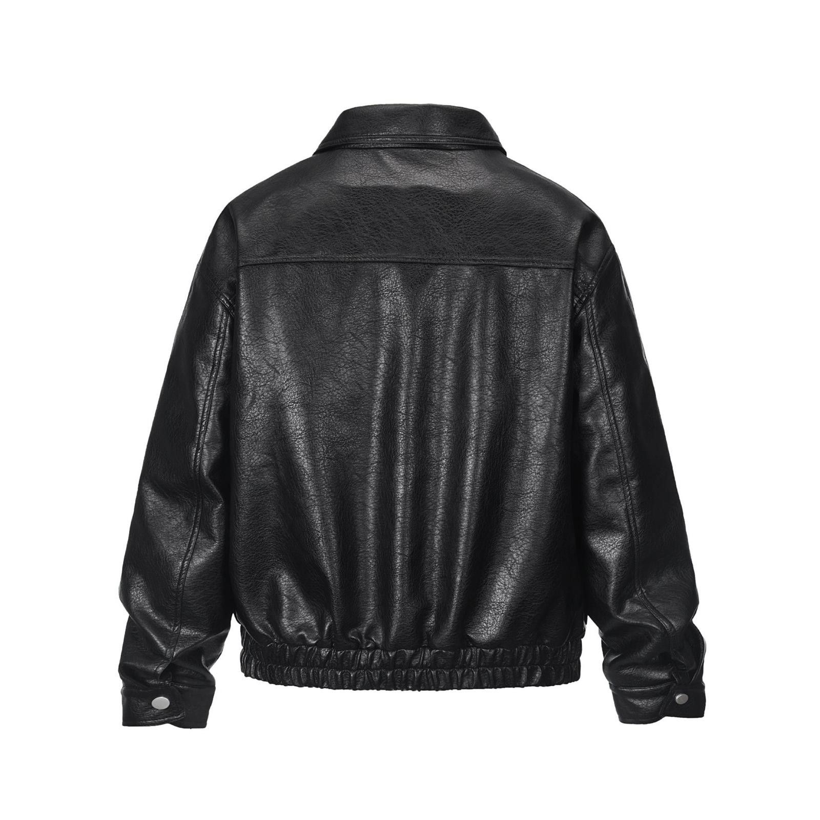 Leather Black Cropped Leather Bomber Jacket, Zip Front Jacket Size US M / EU 48-50 / 2 - 2 Thumbnail