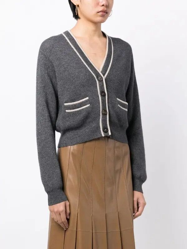 Brunello Cucinelli o1y0725 Cardigan in Lead/White Size XXL / US 16-18 / IT 52-54 - 3 Thumbnail