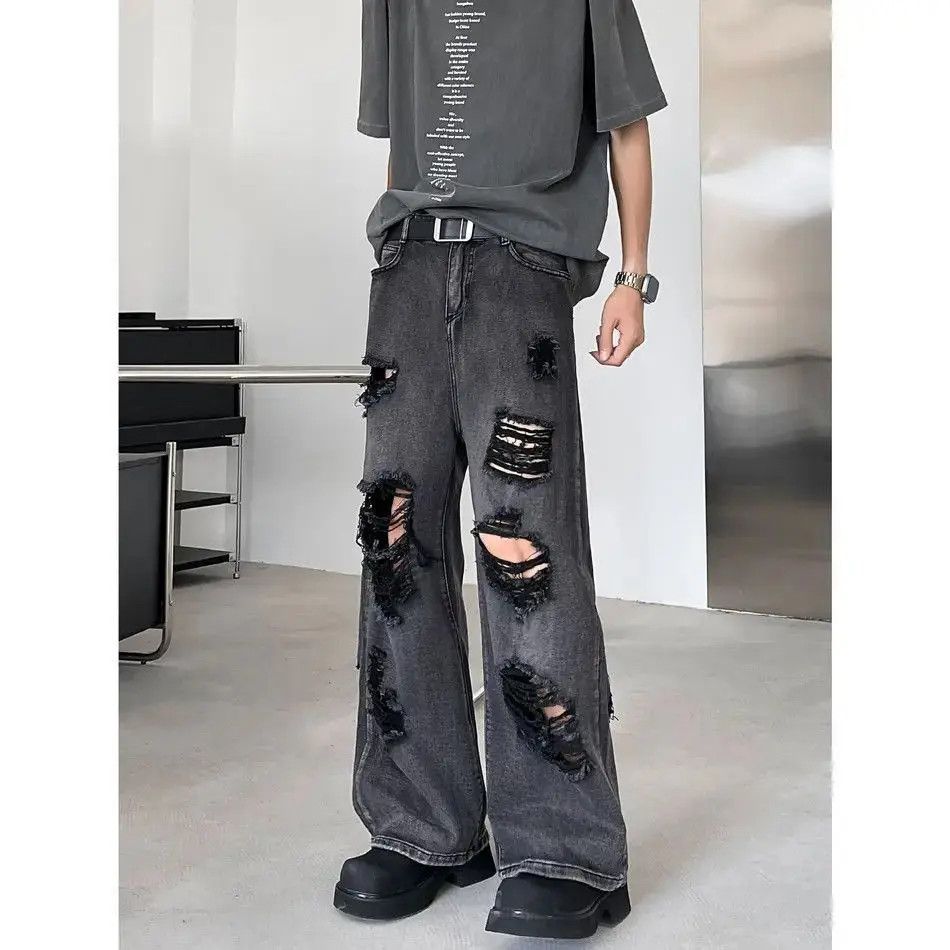 Japanese Brand Retro straight leg wide leg ripped jeans Size US 32 / EU 48 - 4 Thumbnail