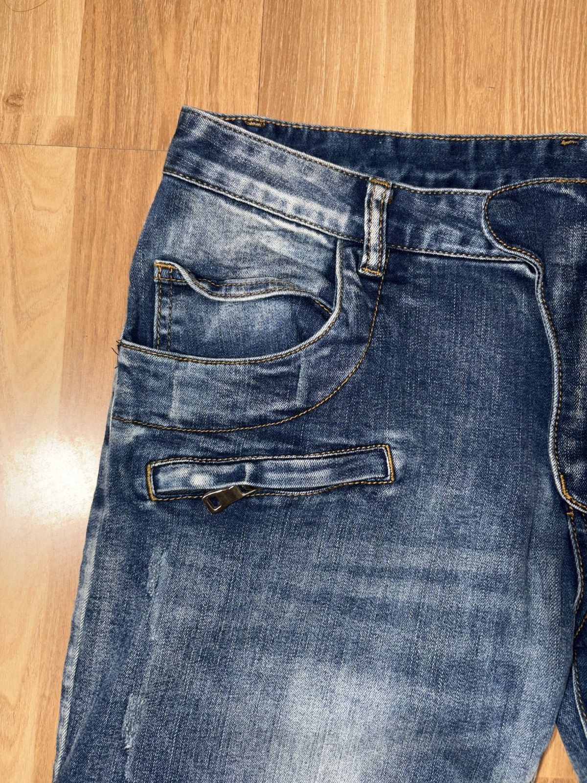 Japanese Brand Balmain style Jeans Blue Moto Biker SlimFit Distressed Denim Size US 33 - 6 Thumbnail