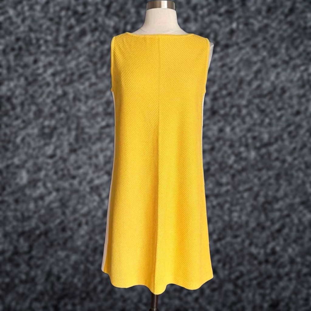 St. John VINTAGE ST. JOHN SoCa Novelty Knit Sleeveless Shift Dress S Yellow White Size S / US 4 / IT 40 - 1 Thumbnail