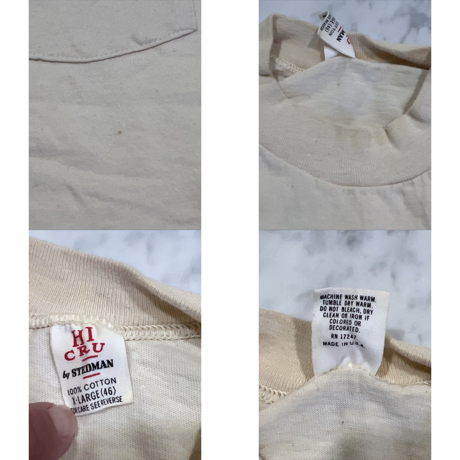 X-LARGE Vintage Stedman T Shirt Men’s X-Large Short Sleeves 1976 Single stitch Beige Size US XL / EU 56 / 4 - 8 Thumbnail