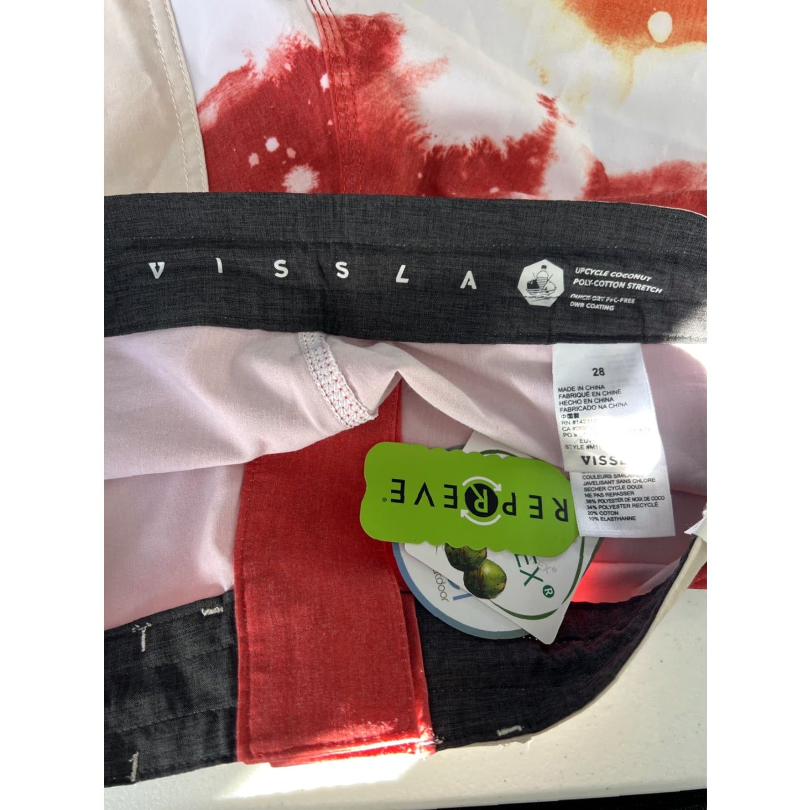 Vissla NWT Vissla Board Shorts 28 Red Yellow Recycled Materials Stretch Swim Trunks Size US 28 / EU 44 - 6 Thumbnail