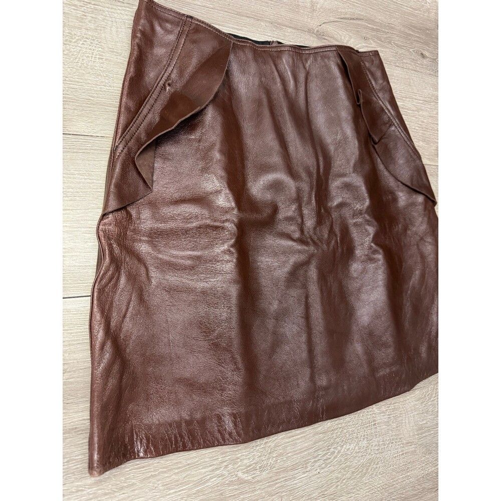 Sandro Sandro Brown Leather Mini Skirt High Waist Pockets Size 1 Size 26" / US 2 / IT 38 - 2 Thumbnail