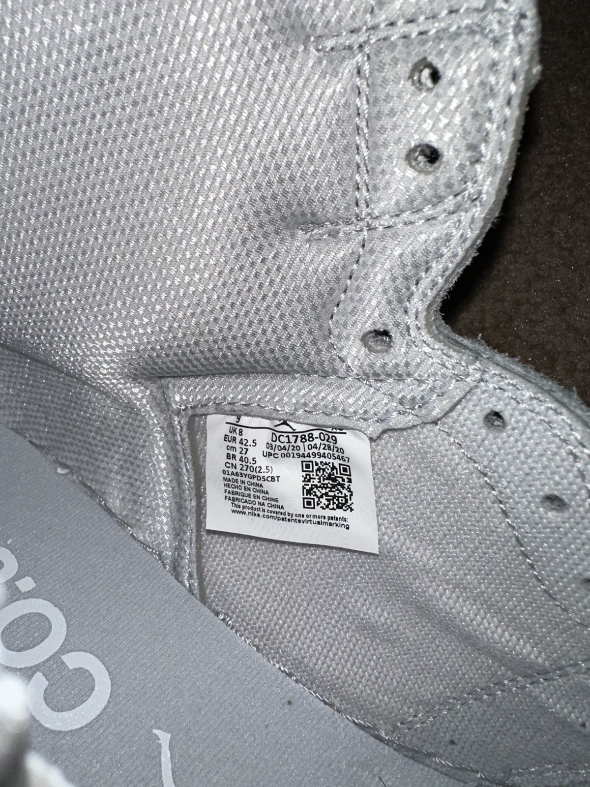 Jordan Brand Jordan 1 Retro High CO.JP Neutral Grey (2020) Size US 9 / EU 42 - 7 Thumbnail