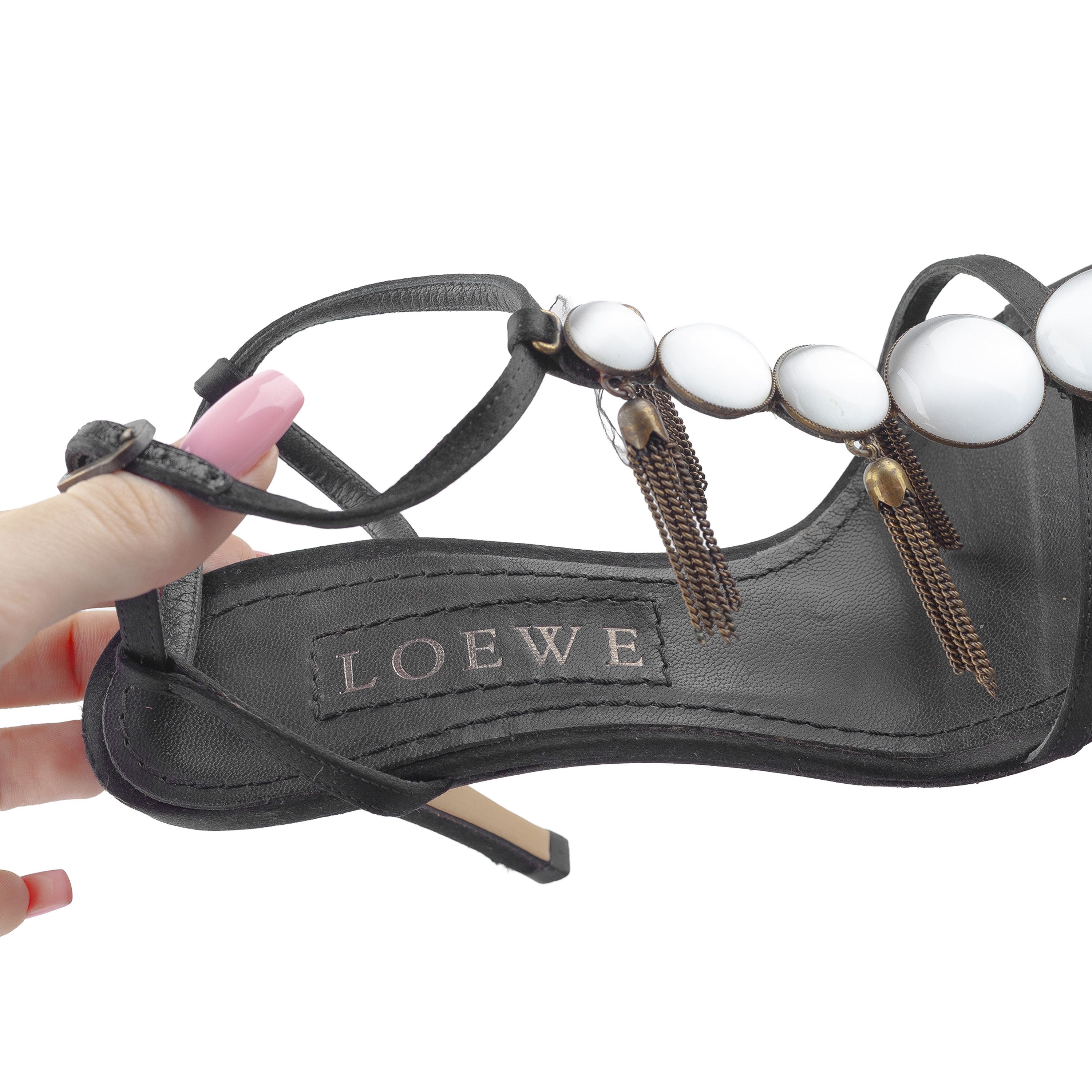 Loewe Loewe Black Sandals with Beaded Detailing Size US 5 / IT 35 - 6 Thumbnail